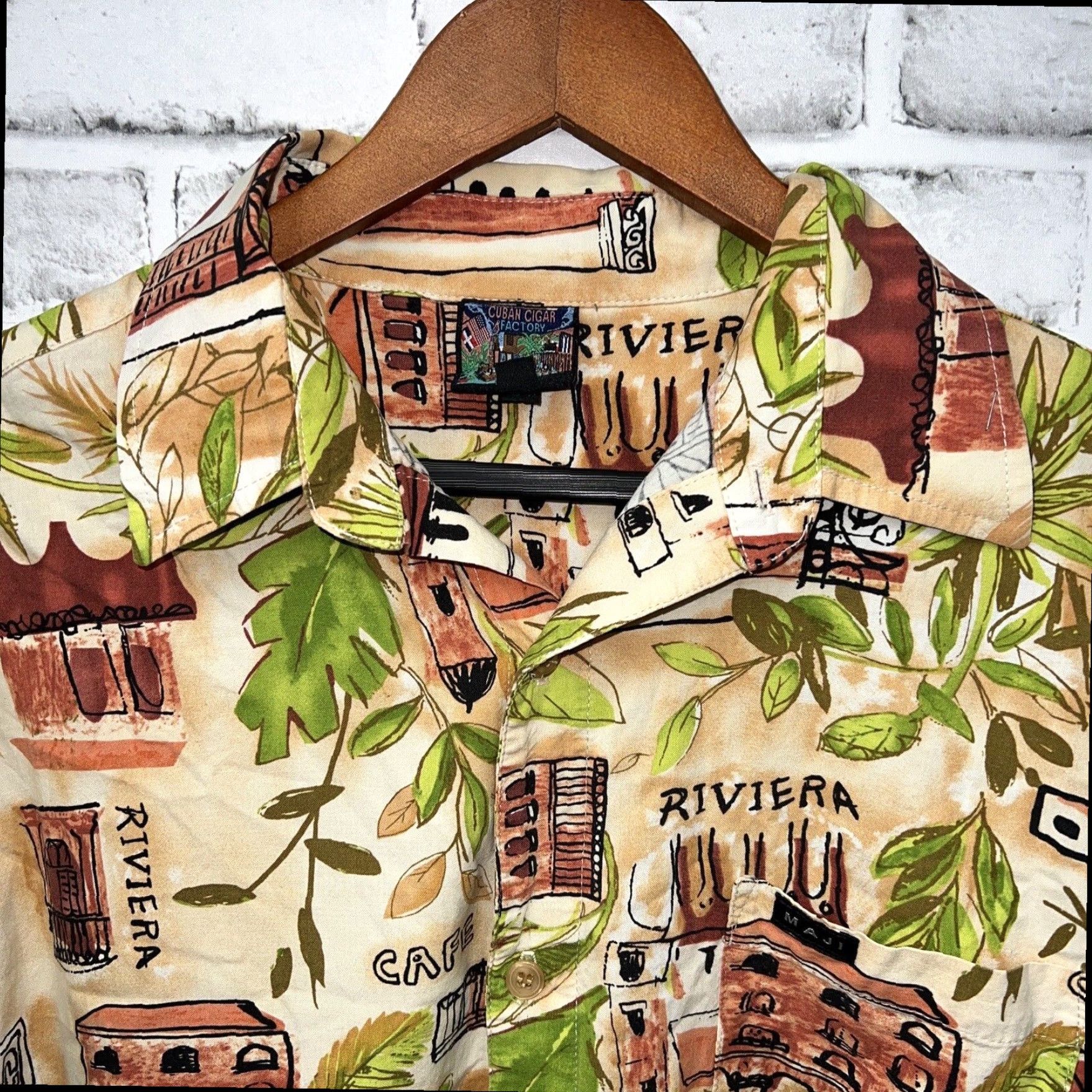 Vintage Cuban Cigar Factory Beige Hawaiian Shirt Mens Regular Fit Size Large Size US L / EU 52-54 / 3 - 3 Thumbnail