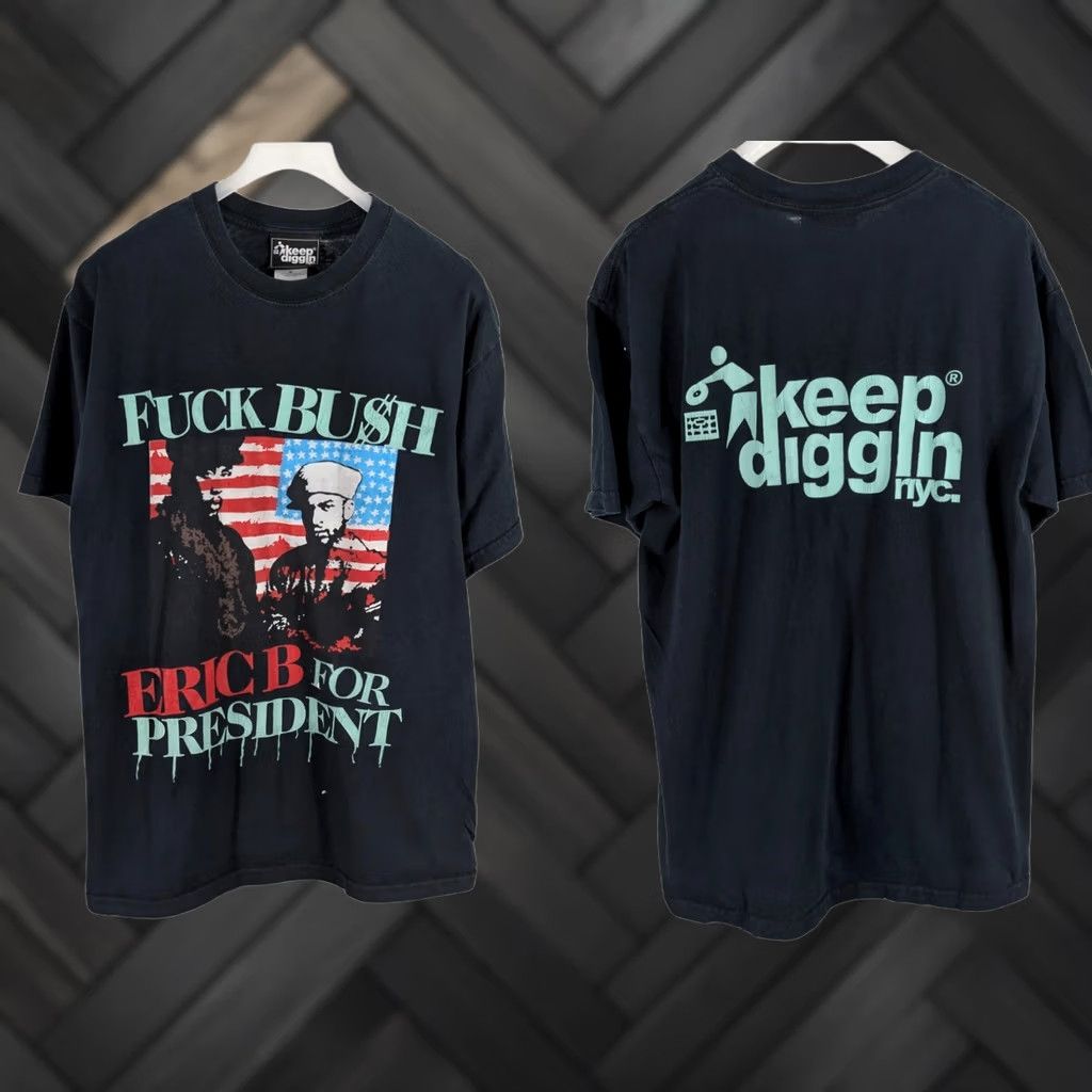 Vintage VINTAGE Keep Diggin NYC Eric B For President Hip Hop Tee Shirt M Medium Black Mens | Y2K Rare Size US M / EU 48-50 / 2 - 1 Thumbnail