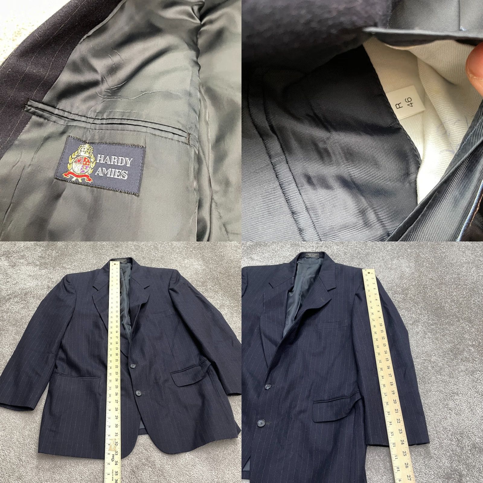Hardy Amies Hardy Amies Blazer Jacket Mens 46R Navy Blue Striped Wool One-Button Notch Lapel Mid-Length Vintage No Size 46R - 8 Thumbnail