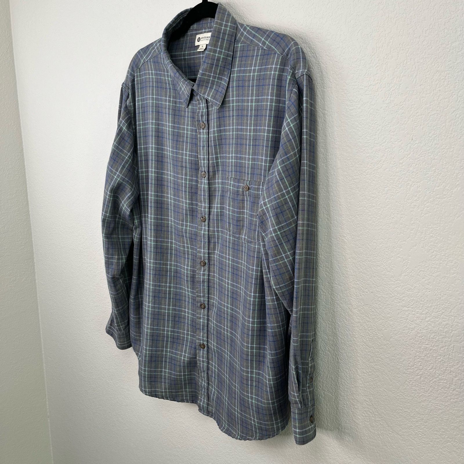 Flannel Haggar Long Sleeve Gray Button Front Plaid Flannel Shirt Size US XL / EU 56 / 4 - 10 Thumbnail