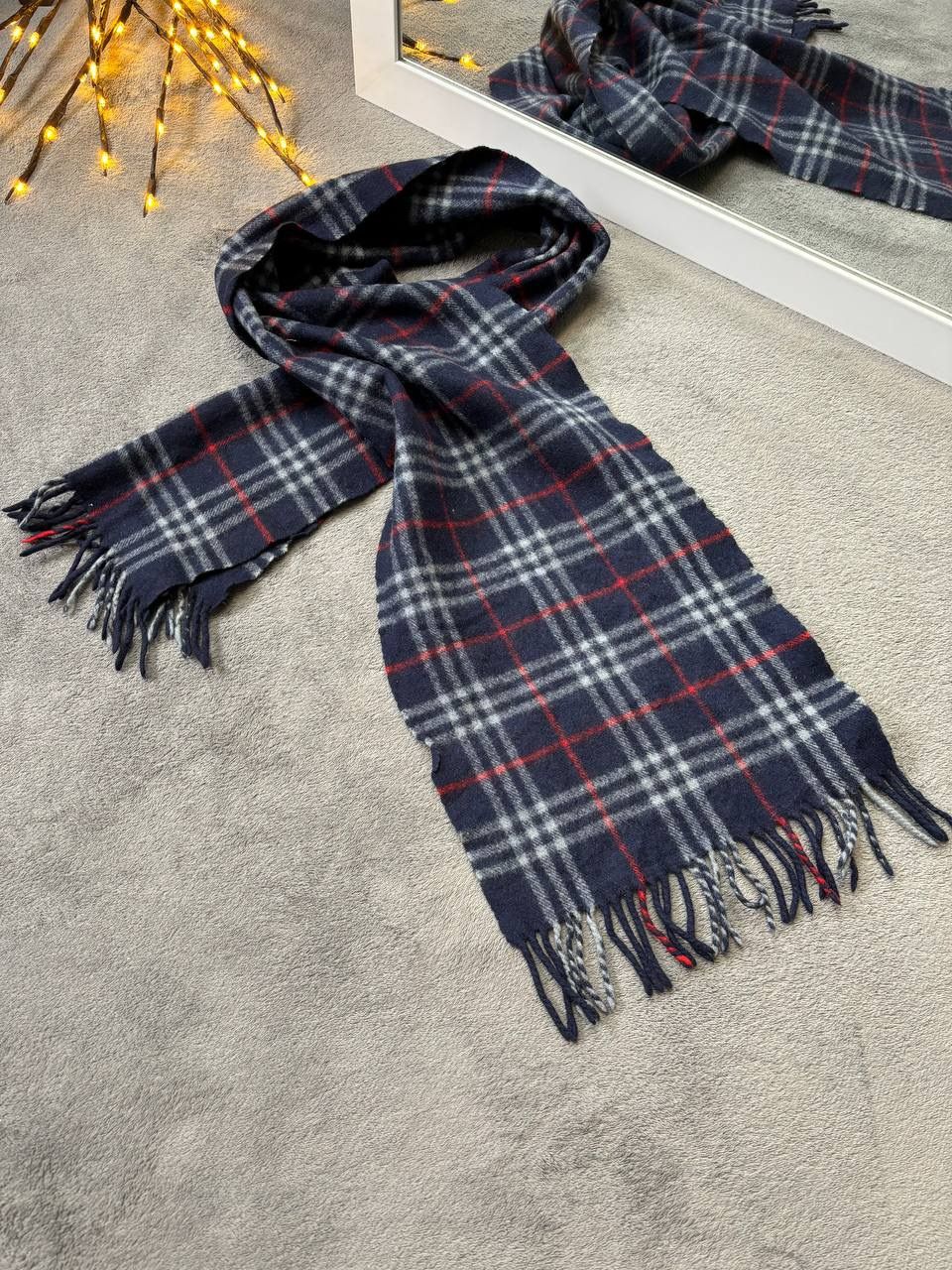 Pre-owned Burberry Vintage 's Scarf Muffler Pure Wool Cashmere In Navy