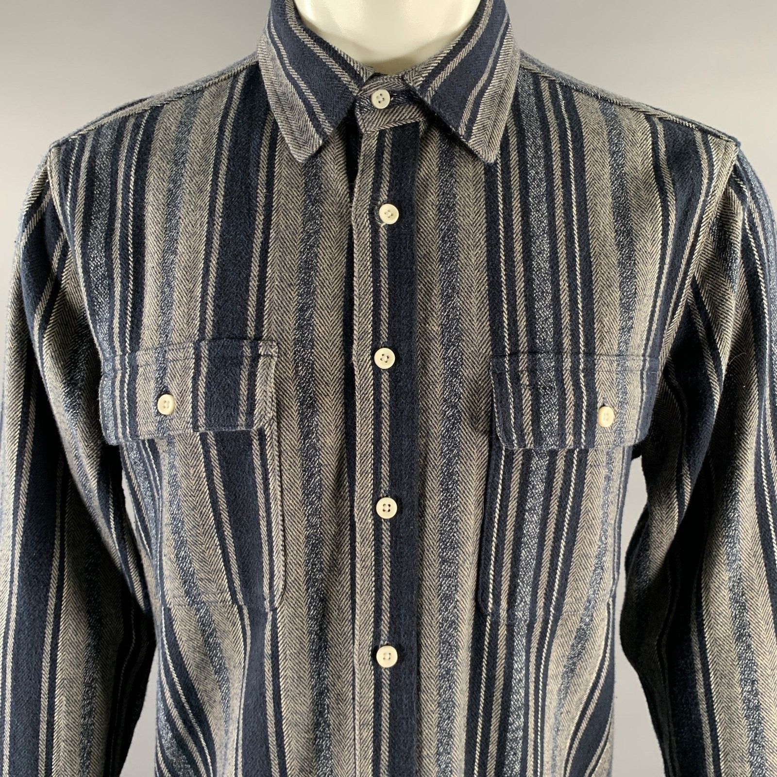 Taylor Stitch TAYLOR STITCH Blue Grey Stripe Cotton Overshirt Long Sleeve Size US M / EU 48-50 / 2 - 2 Thumbnail