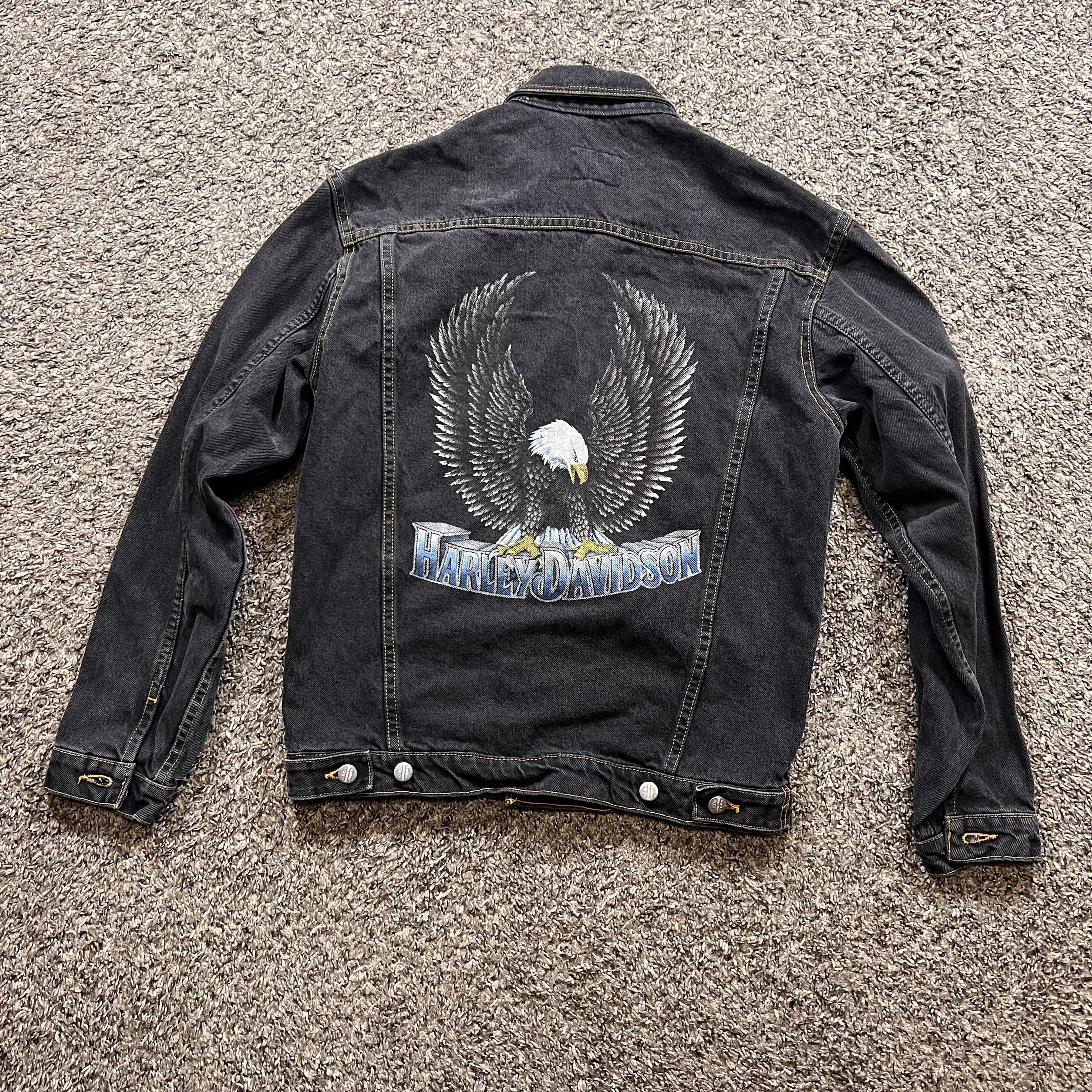 Harley Davidson × Vintage 1980’s Vintage Harley Davidson Eagle Black Denim Jacket Size S / US 4 / IT 40 - 4 Thumbnail