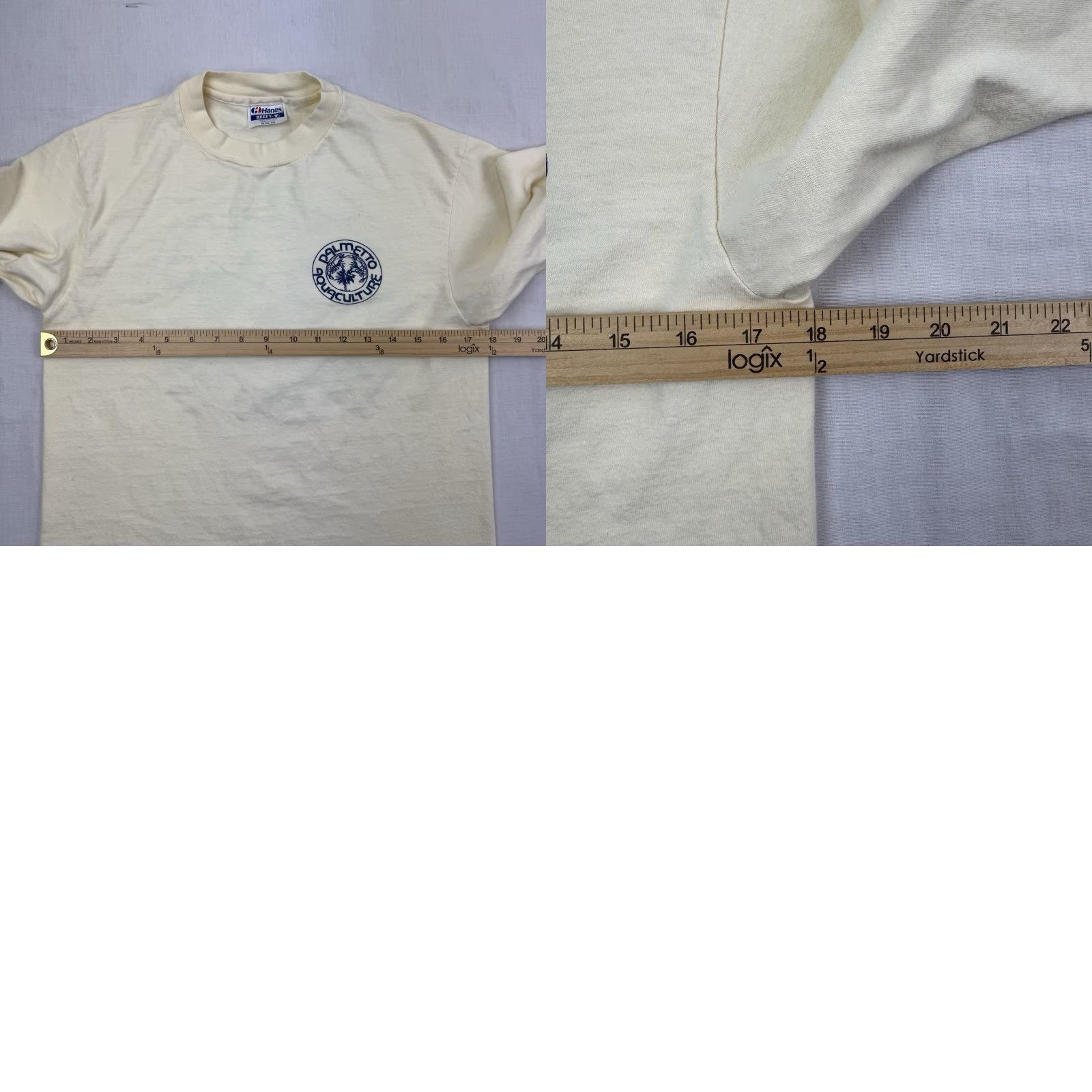 Hanes VINTAGE Hanes Palmetto Aquaculture Long Sleeve Shirt Adult Medium Beige 80s 1980s Nature Animals Crew Neck Cotton Textured Solid Mens Shirt Size US M / EU 48-50 / 2 - 8 Thumbnail