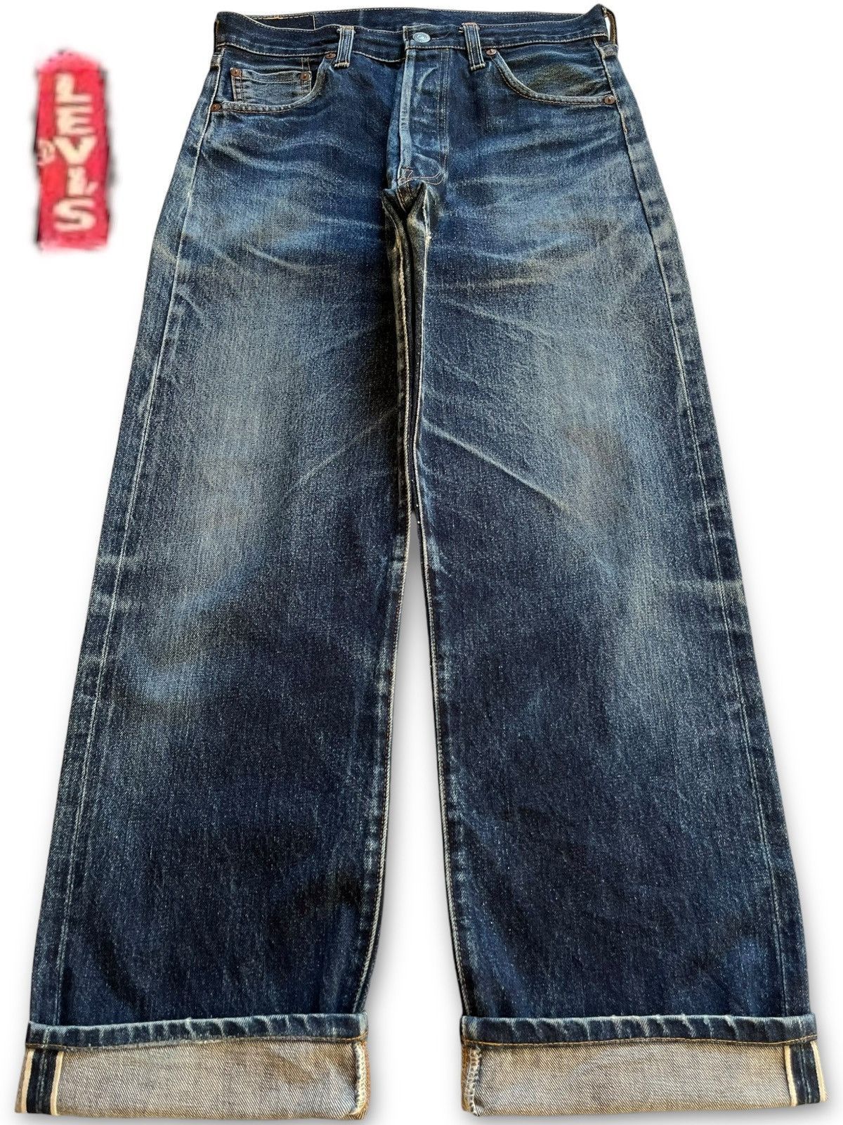 image of Vintage 90 Levis 501Xx Big E Selvedge Button 555 Baggy Jeans in Blue, Men's (Size 30)