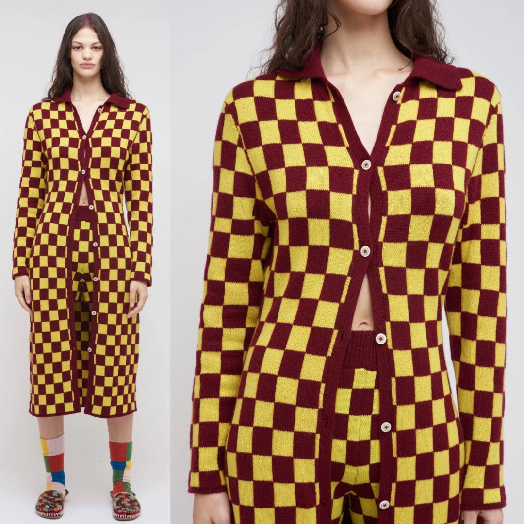 The Elder Statesman The Elder Statesman | Red & Yellow Checkered Cashmere Cardi Size S / US 4 / IT 40 - 1 Thumbnail