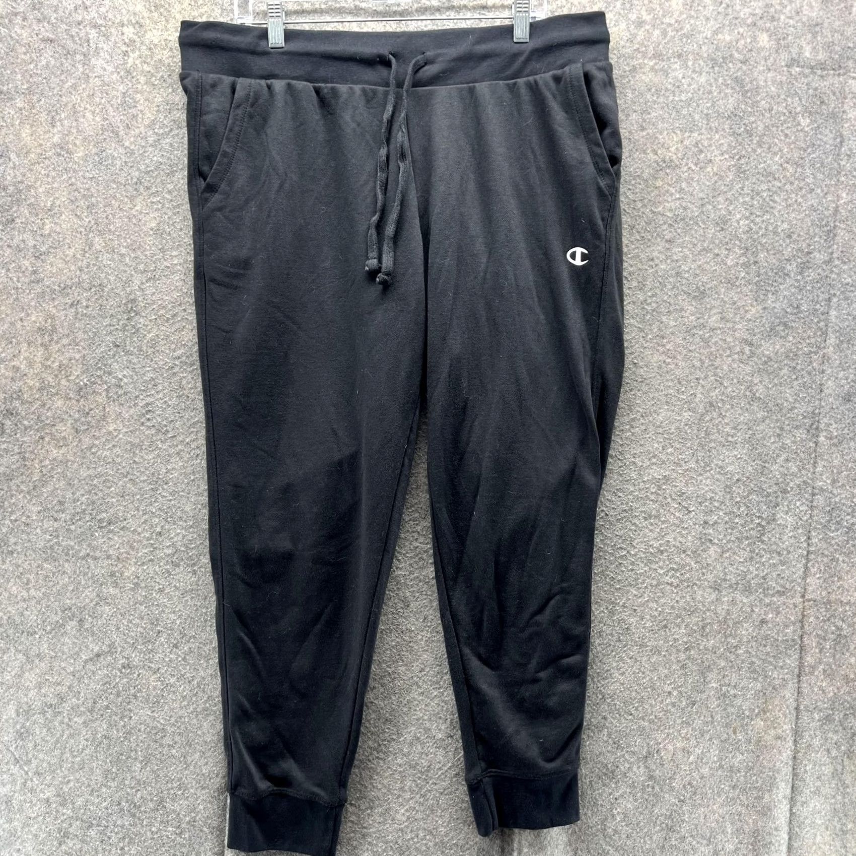 Champion VINTAGE Champion Sweatpants Women XL Black Jogger Fleece Drawstring Pockets Tapered Inseam 26" Size 40" / US 18 - 2 Thumbnail