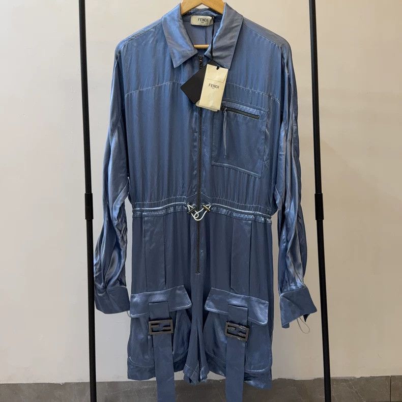 Fendi FENDI Blue Long-Sleeve Jumpsuit - dmc Size US 36 / EU 52 - 1 Thumbnail
