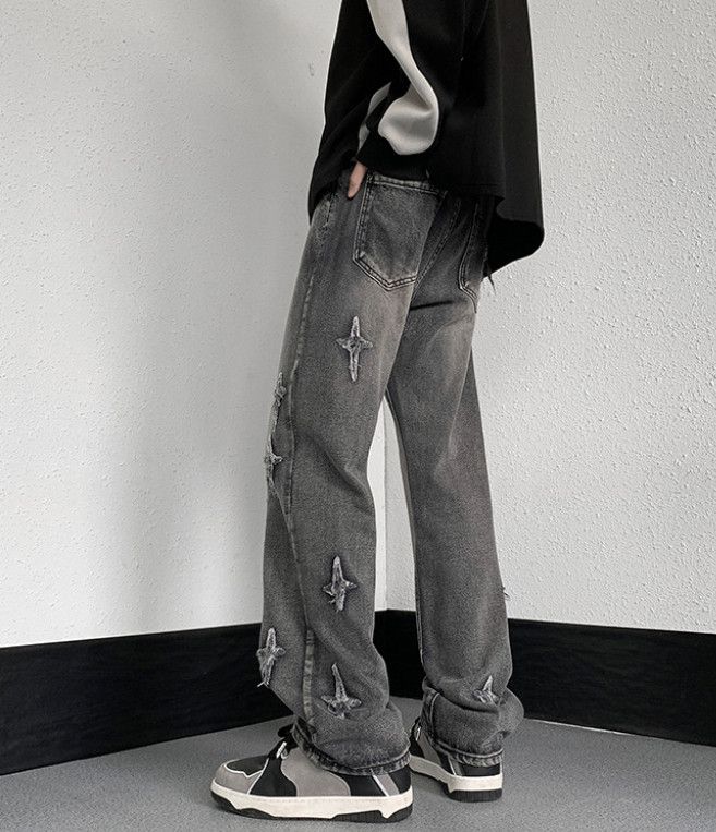 Japanese Brand Men's American high-street embroidered loose wide-leg jeans Size US 32 / EU 48 - 2 Thumbnail