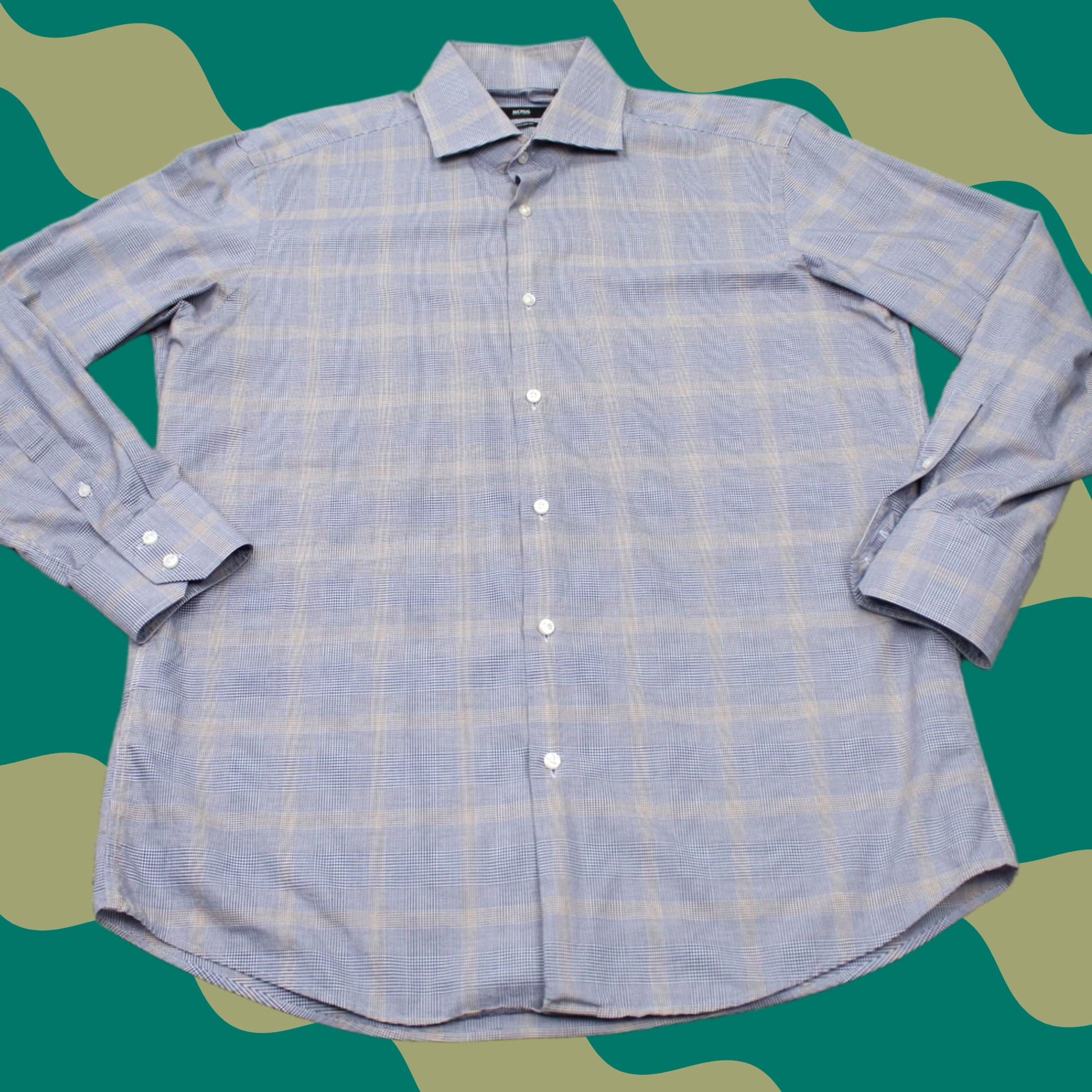 Hugo Boss BOSS Hugo Boss Gerald Shirt Mens 16 Blue/Yellow Regular Fit 100% Cotton L/S Dress Shirt Vintage No Size US L / EU 52-54 / 3 - 1 Thumbnail