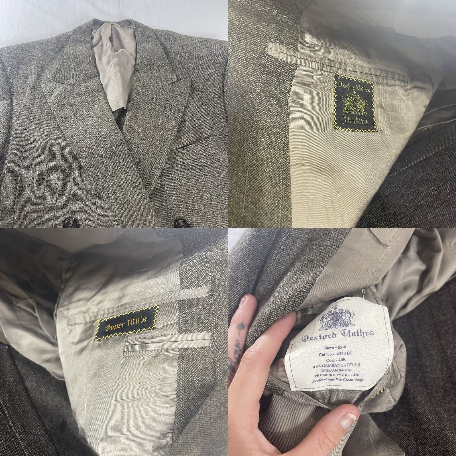 Neiman Marcus VINTAGE Neiman Marcus Blazer Jacket Men 40R Double-Breasted Pinstripe Gray 3-Button Sports Style 1990s Mens Size 40R - 9 Thumbnail