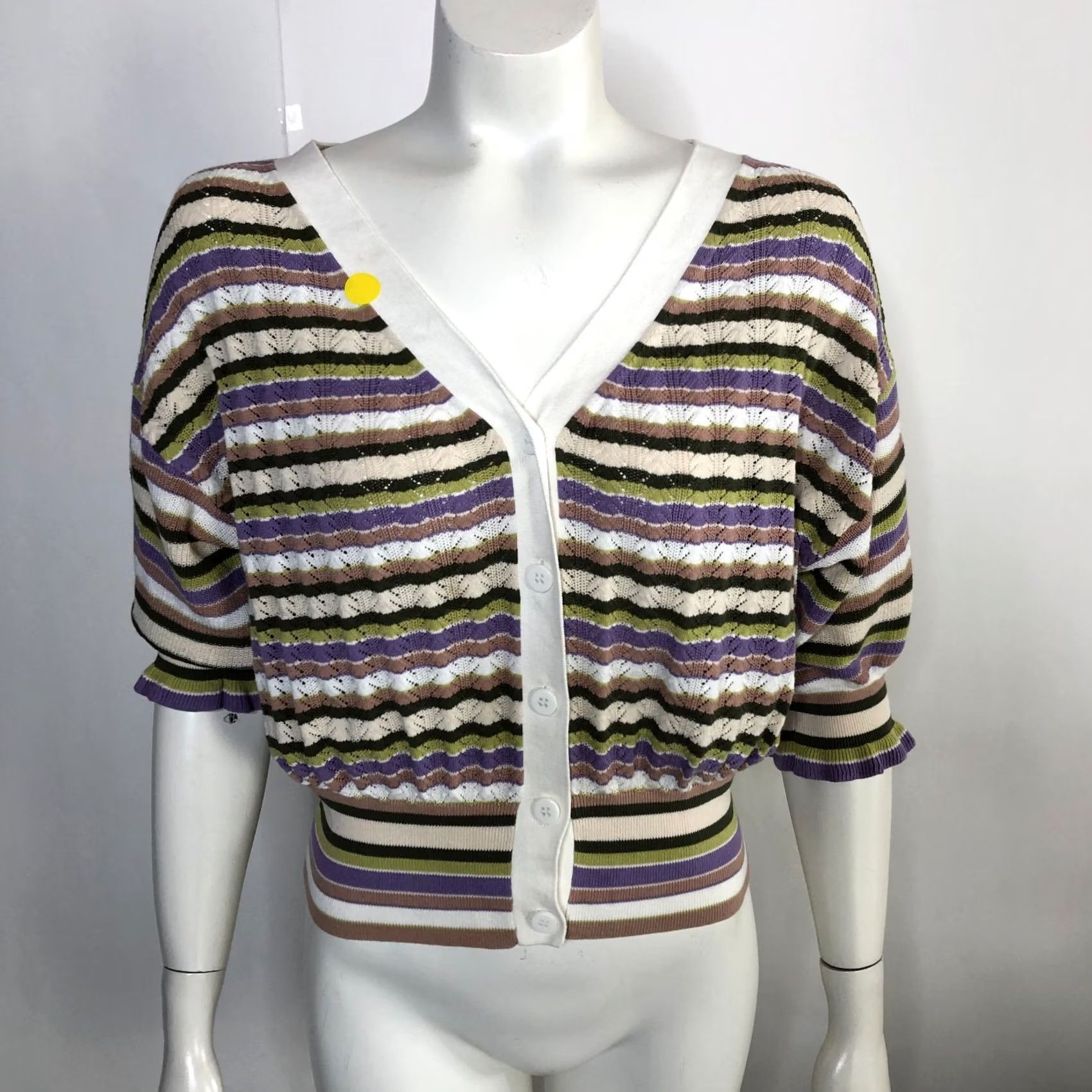 Marella Marella Sweater Womens XL Cropped Cardigan Neck Colorful Multicolor HRJ Size XL / US 12-14 / IT 48-50 - 7 Thumbnail