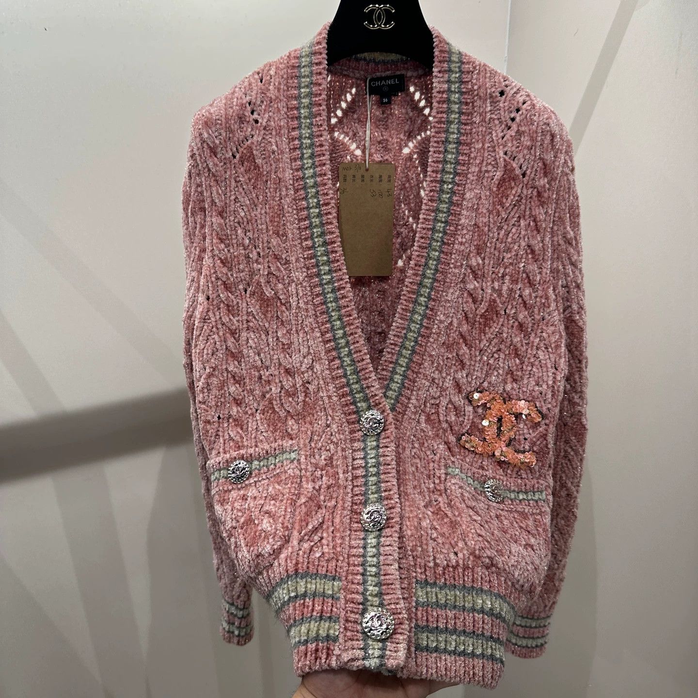Chanel CHANEL mar370 sequin logo pink gold knit cardigan 36 Size XS / US 0-2 / IT 36-38 - 6 Thumbnail