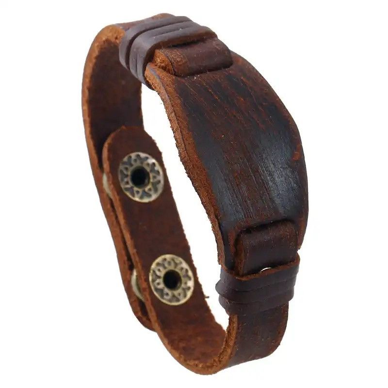 Leather × Vintage Fashion Retro Men's Leather Bracelet Brown Wrap Bracelets Size ONE SIZE - 1 Thumbnail