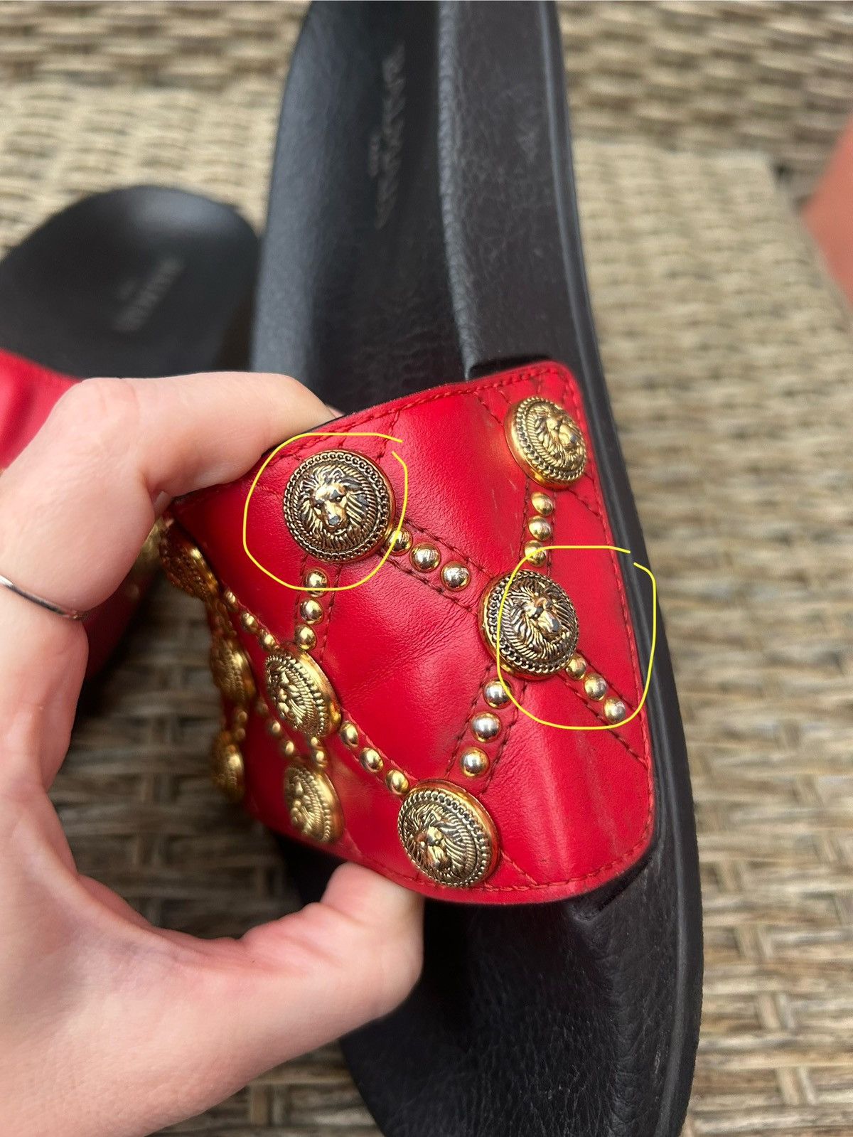 Balmain Balmain Paris Embellished Red Leather Slides Size 38 Size US 8 / IT 38 - 12 Thumbnail