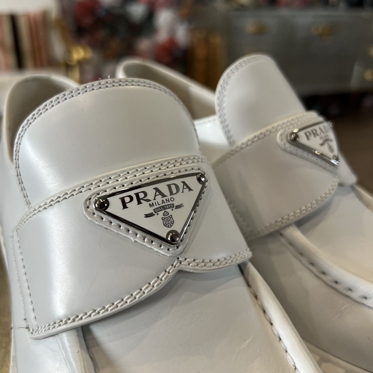 Prada Prada Spazzolato Logo Platform Leather Loafers Size US 7.5 / IT 37.5 - 5 Thumbnail