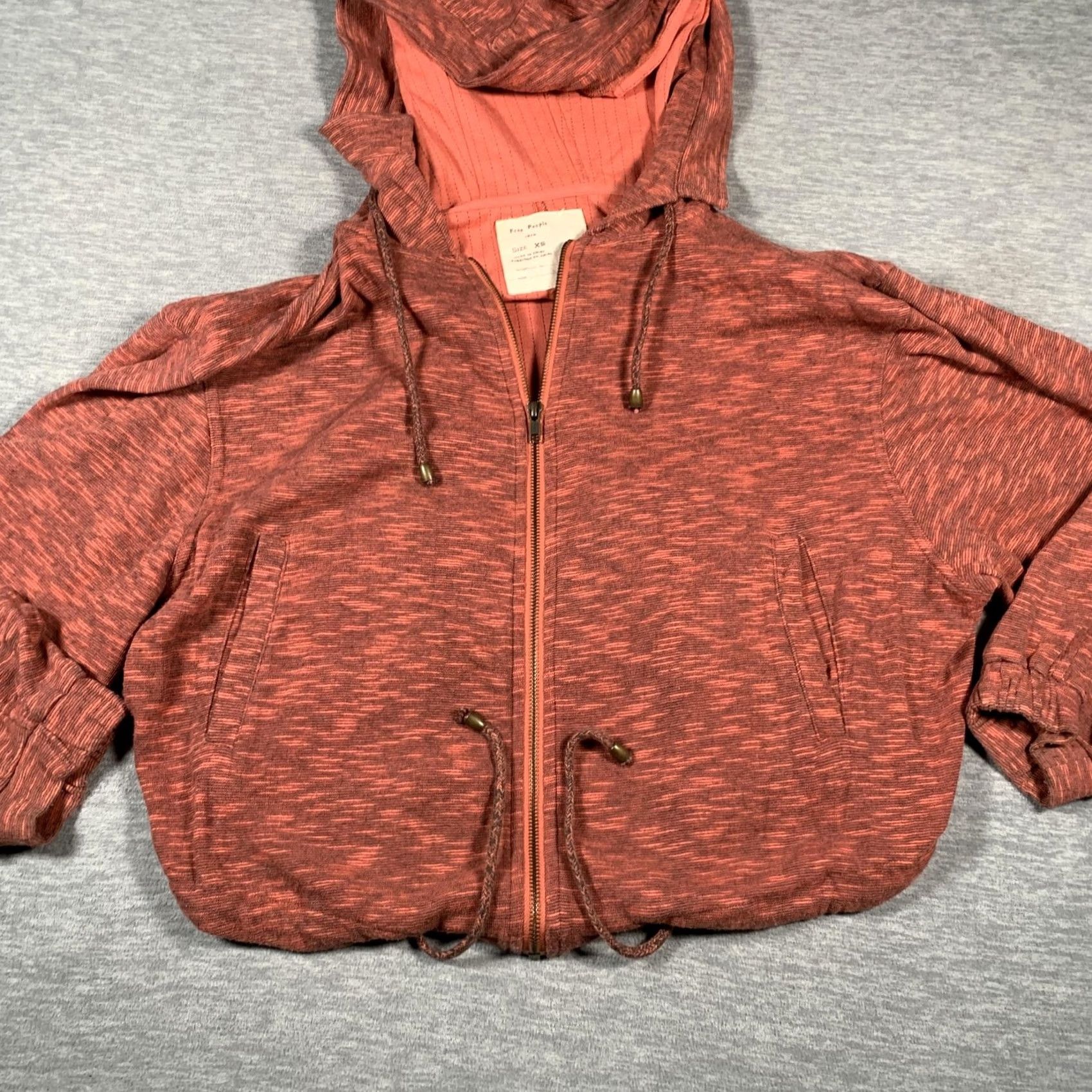 Free People Free People Hoodie Womens XS Rust Red Heathered Zip Up Drawstring Hem Pockets Size XS / US 0-2 / IT 36-38 - 3 Thumbnail