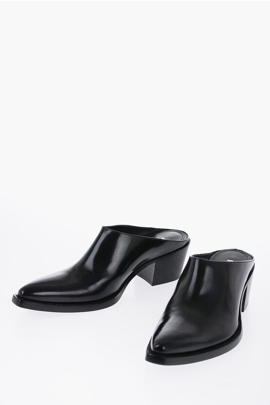 image of Prada Pointed Leather Mules Heel Shoes 6 Cm in Black, Women's (Size 10)