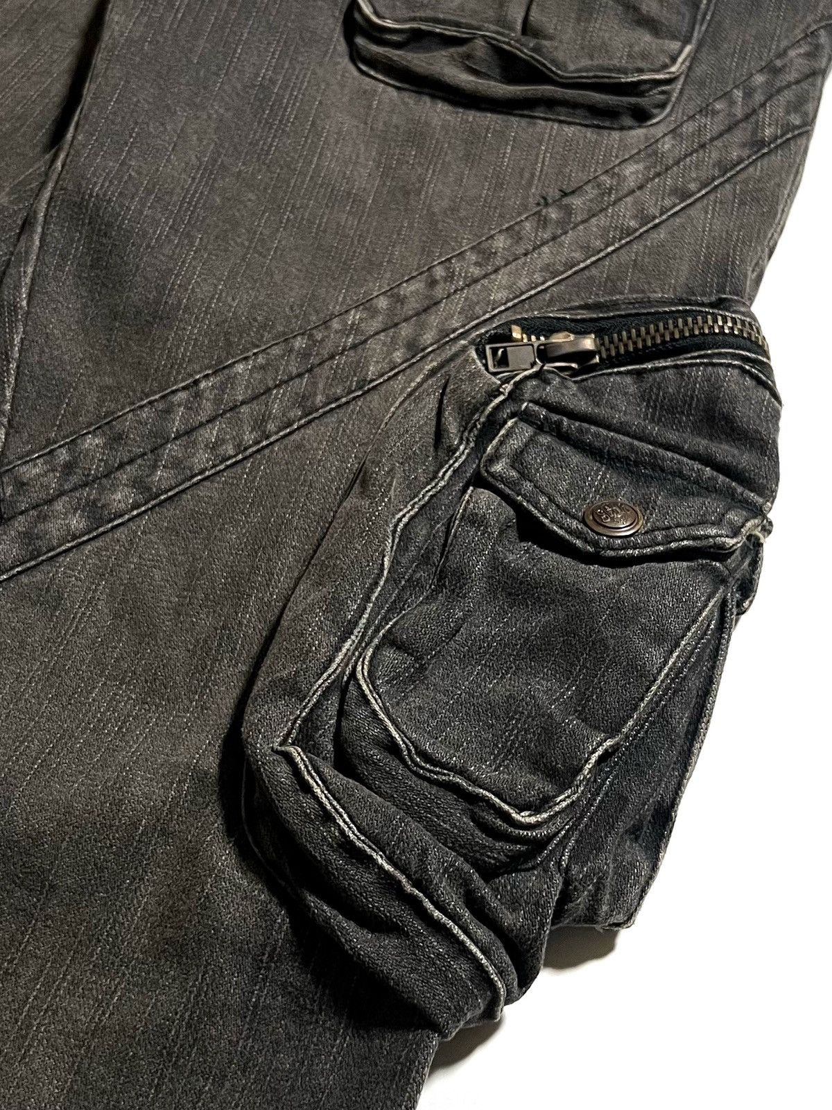 Japanese Brand Y2K Slow Hand Jam Black Cargo Flare Jeans Size US 34 / EU 50 - 9 Thumbnail