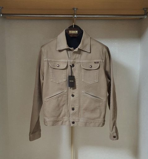 Tom Ford o1sm1stk0824 Icon Stretch Cotton Trucker Jacket Deep Beige Size US M / EU 48-50 / 2 - 1 Thumbnail