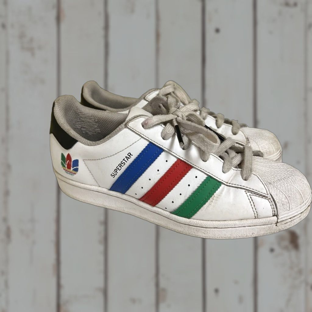 Adidas ADIDAS SUPERSTAR J White Multicolor Stripes Men's 6.5 Basketball Shoe Sneaker Cap Toe Logo Striped Adidas Shoe 6.5 Mens FW5236 Low Top Leather Rubber Size ONE SIZE - 1 Thumbnail