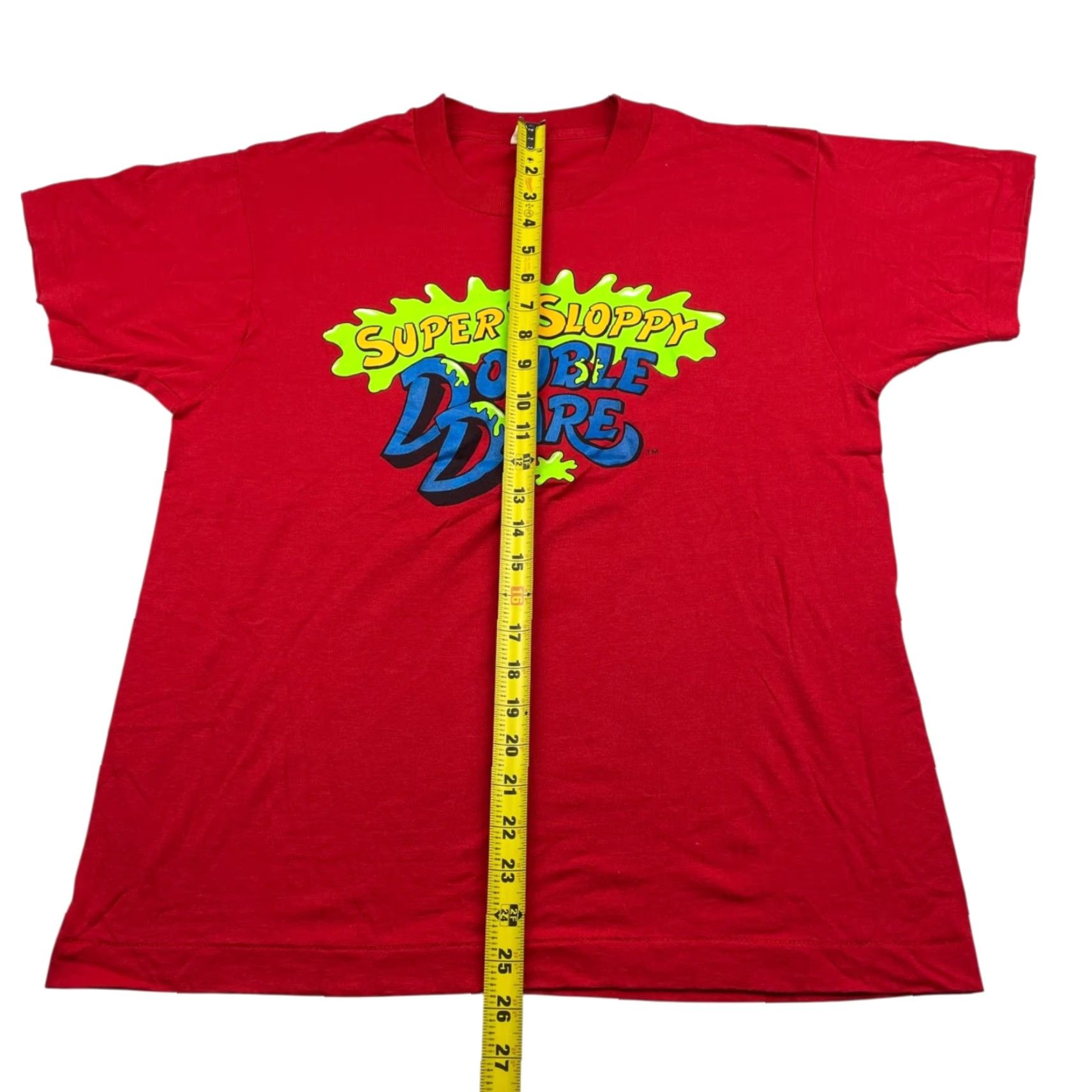 Vintage VTG Nickelodeon Double Dare T-Shirt Red Large Screen Stars 1990s Short Sleeve Cotton Blend Single Stitch 2-Sided Graphic Men USA Size US L / EU 52-54 / 3 - 7 Thumbnail