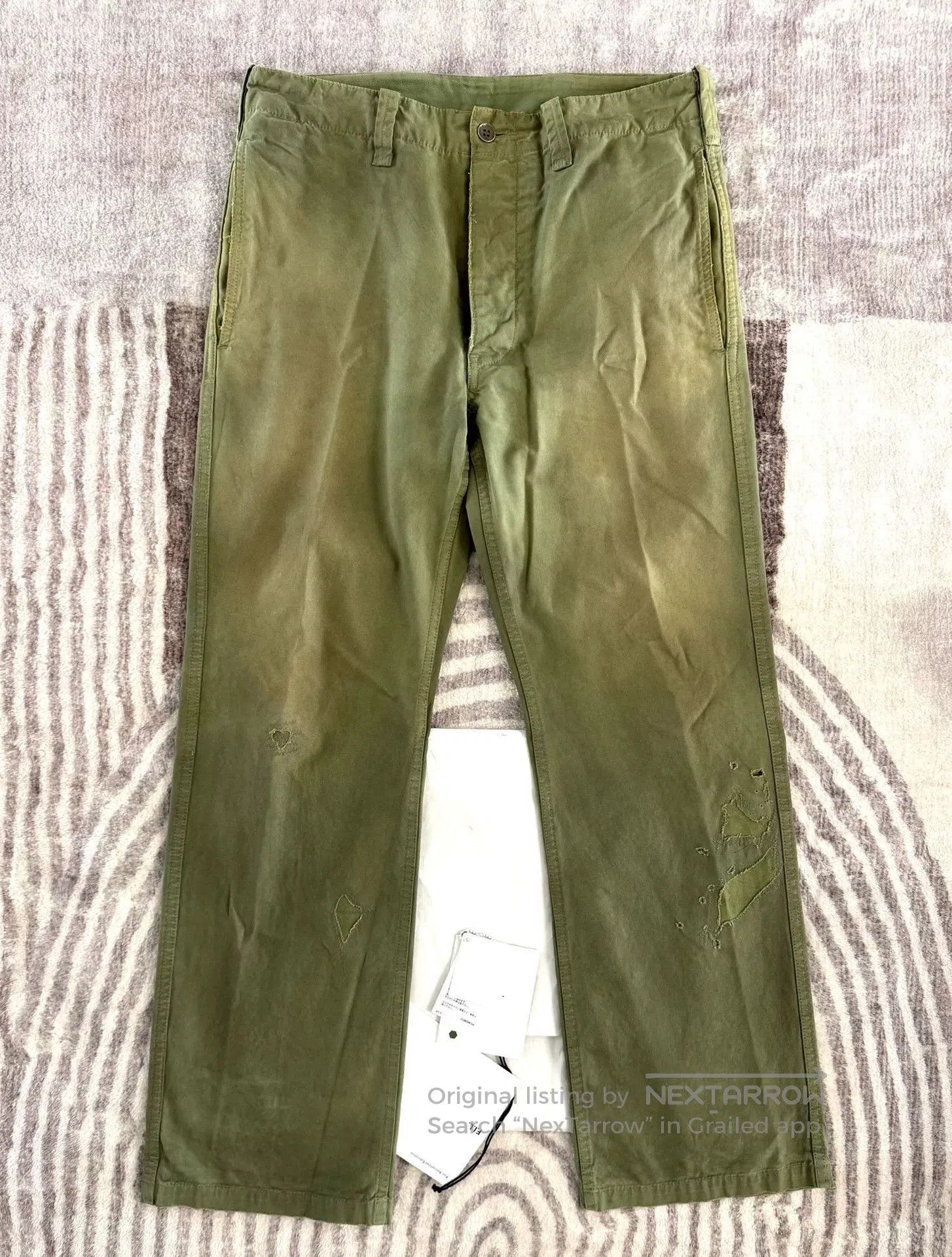 visvim gifford pants in distressed green.