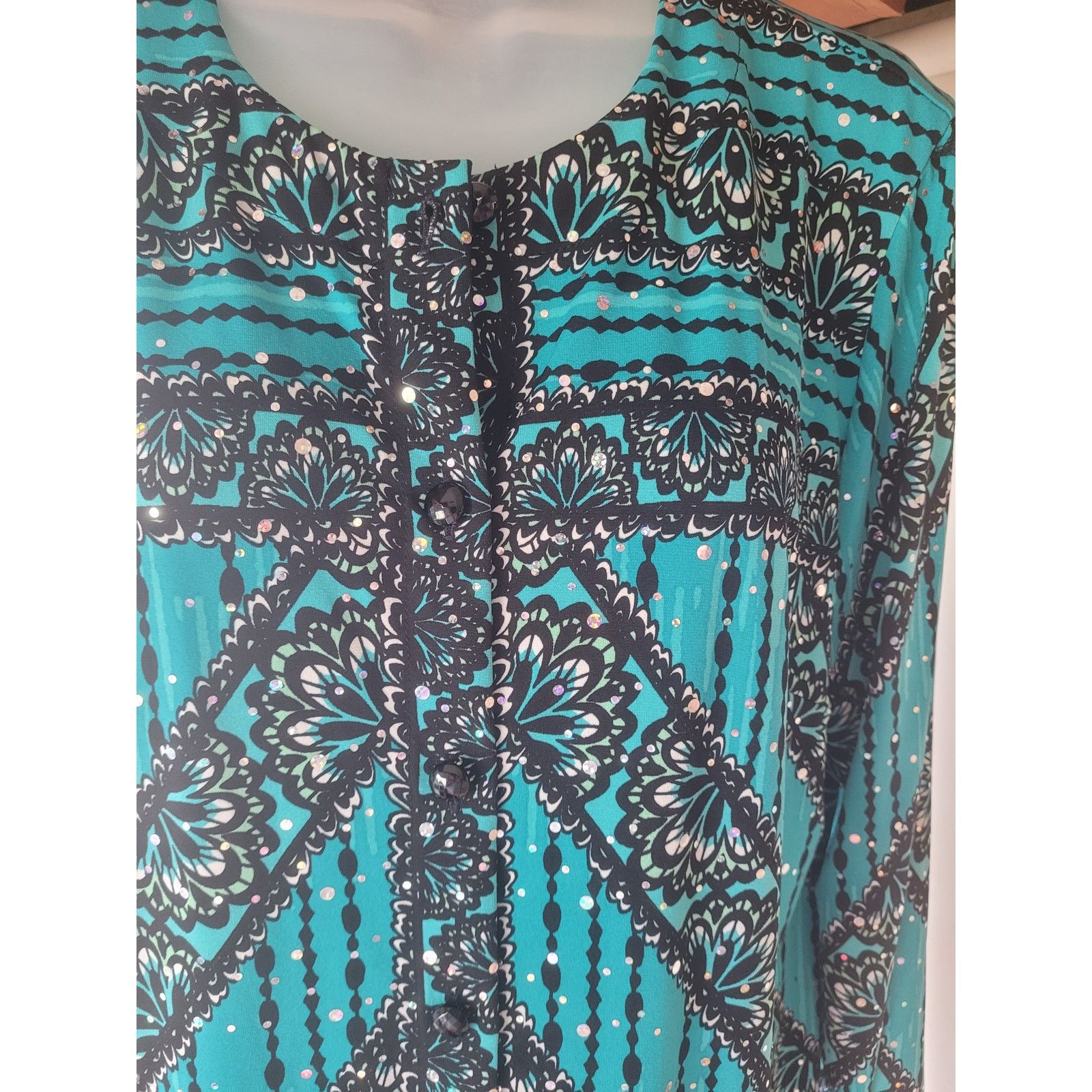 Bob Mackie Bob Mackie Blouse Green/Black Sparkle Loose Fit New Sz M Size M / US 6-8 / IT 42-44 - 2 Thumbnail