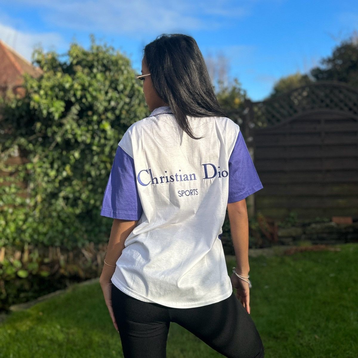 image of Vintage Christian Dior Polo Shirt in Purple, Women's (Size Large)