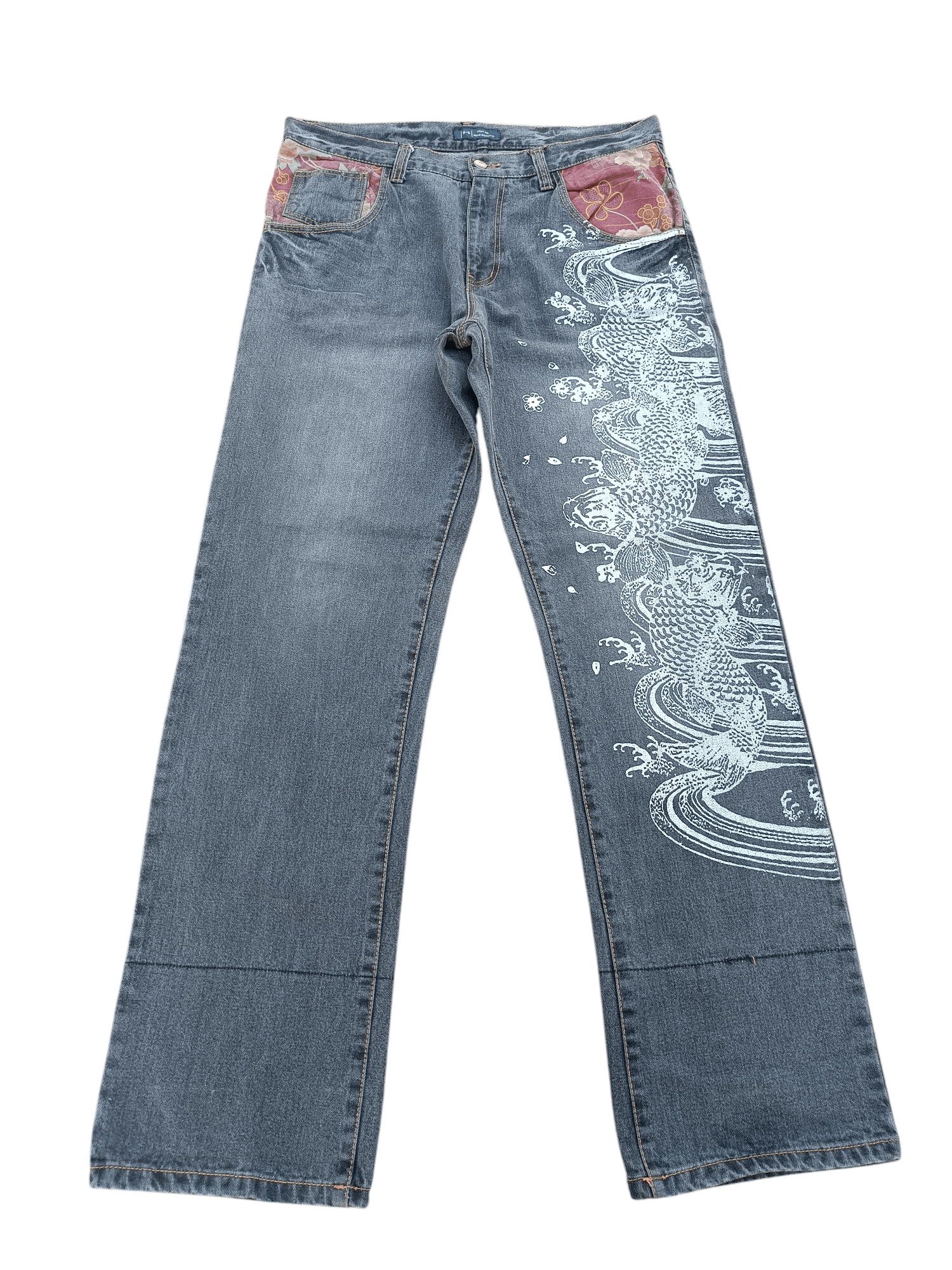 Japanese Brand RARE 🔥 Japanese Brand B-S Printed Koi Fish Floral Jeans Size US 36 / EU 52 - 5 Thumbnail