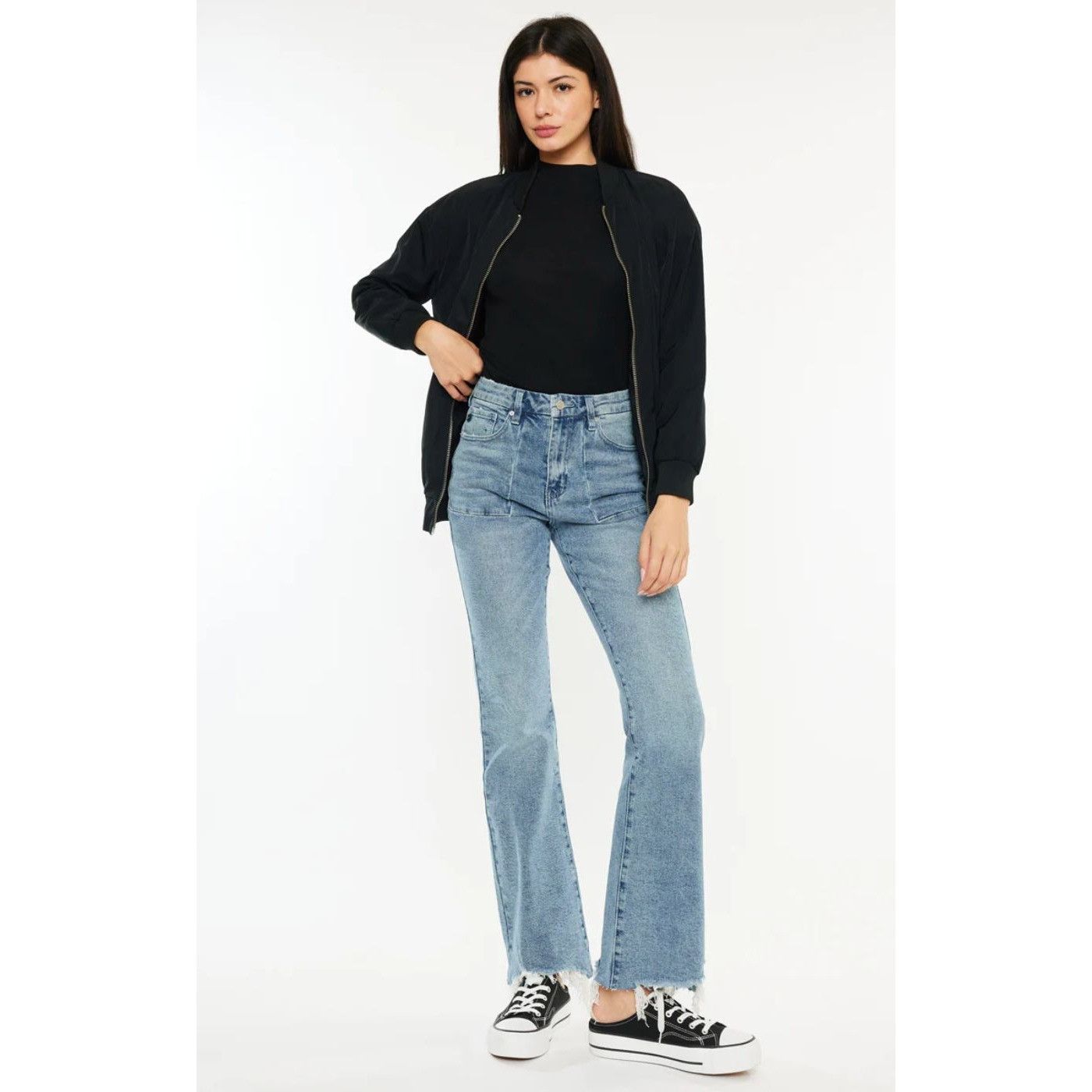 KanCan Petite Hawthorne High Rise Flare Jeans in Medium Wash