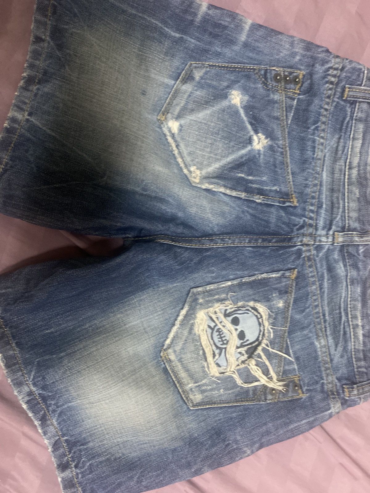 Other EVOG'SE Distressed Denim Shorts with Skull Patch Size 24" / US 00 / IT 34 - 3 Thumbnail