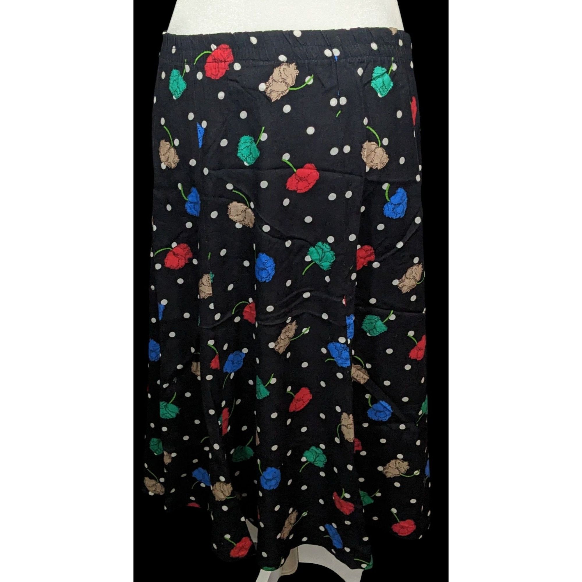 Other Vintage Cape Cod Sportswear Black Floral Polka Dot Midi Skir Size 34" / US 12 / IT 48 - 2 Thumbnail