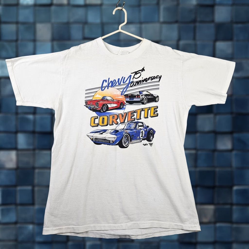 Vintage VINTAGE Chevrolet Corvette Racing Graphic Tee Shirt XL White Men Size US XL / EU 56 / 4 - 1 Thumbnail