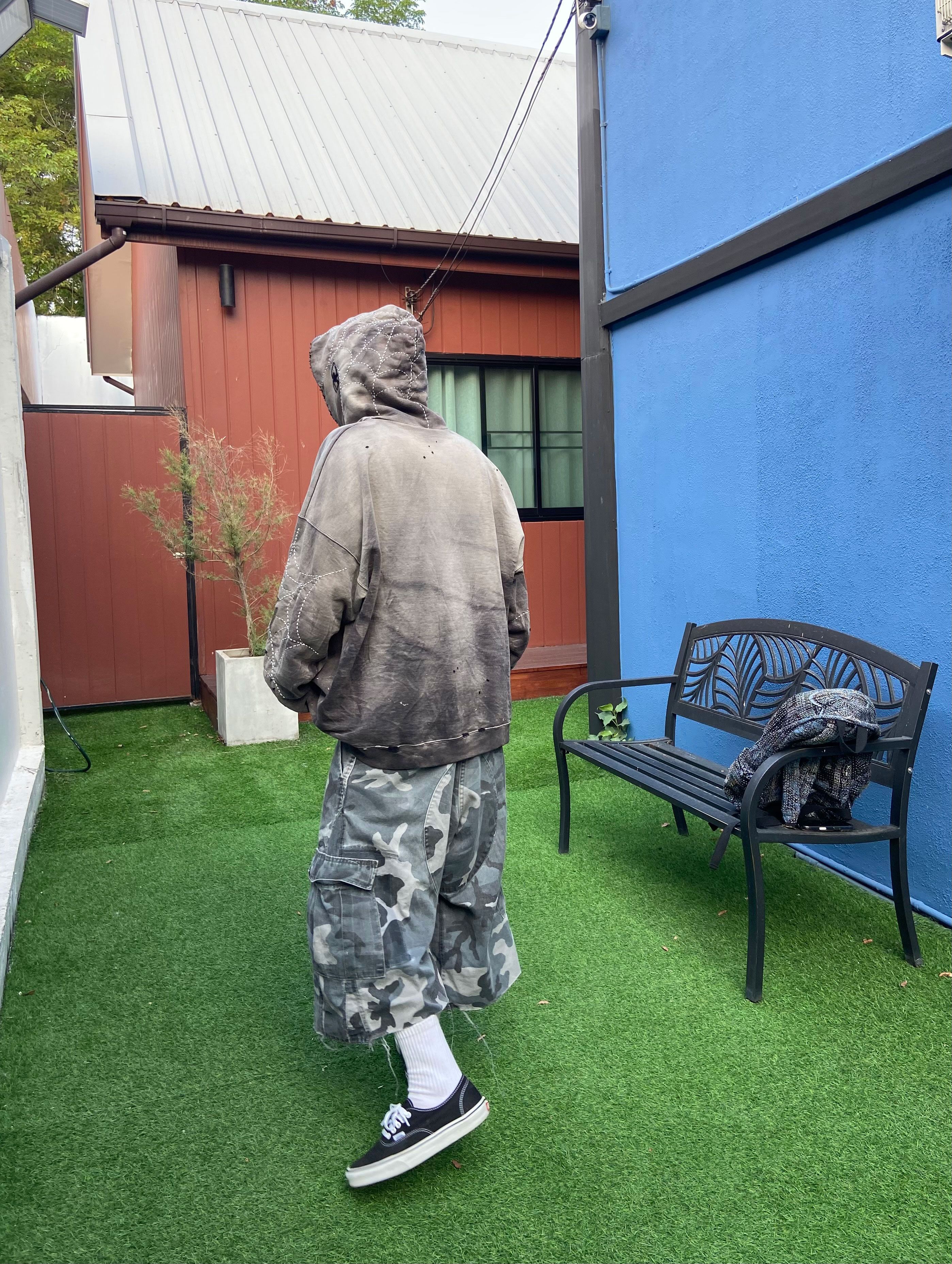 Japanese Brand XXL* Thrashed & Faded Sashiko Spider Web Hoodie Size US XXL / EU 58 / 5 - 8 Thumbnail