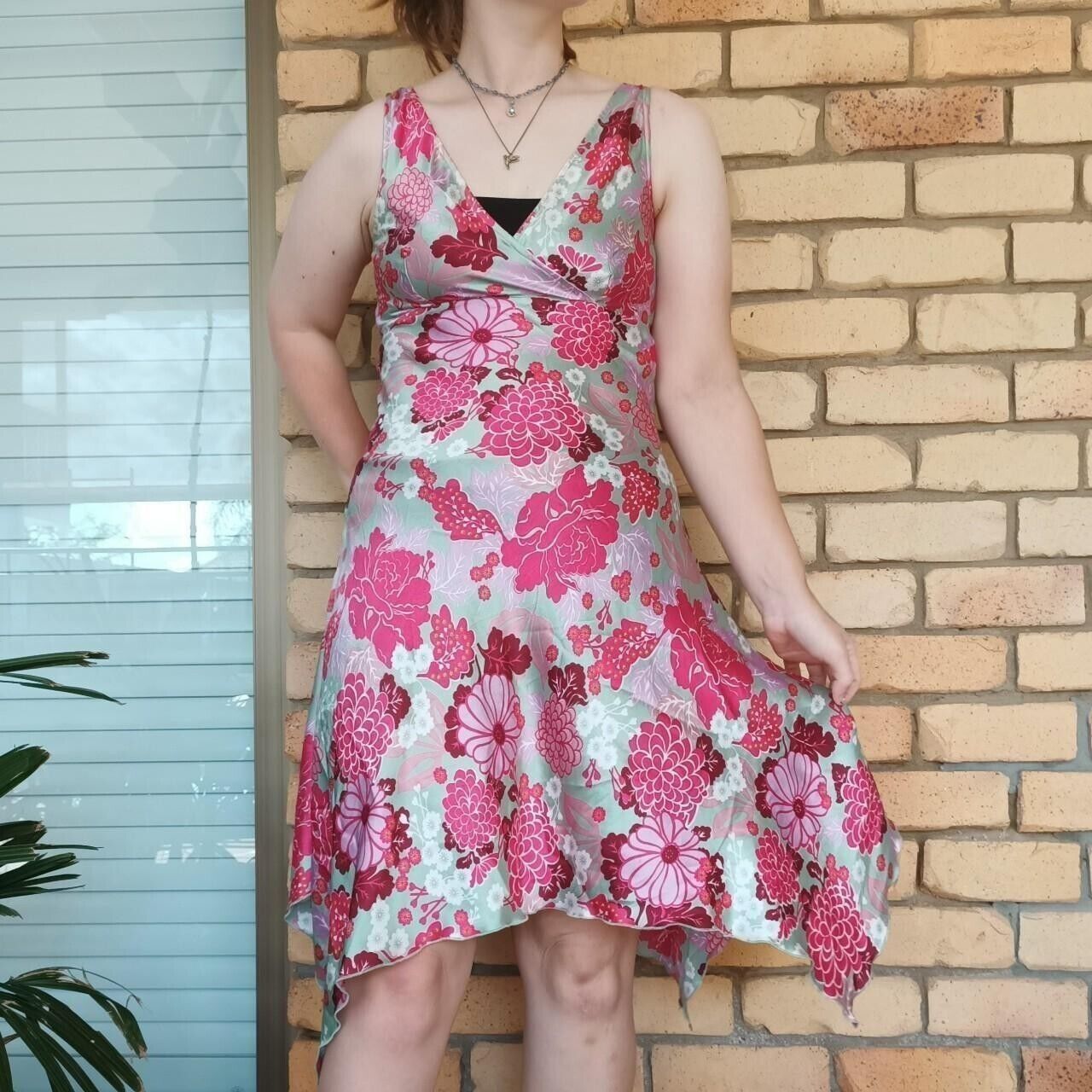 Designer × Vintage Vintage Y2K 2000s Uttam London Dress Pink Green Size M / US 6-8 / IT 42-44 - 1 Thumbnail