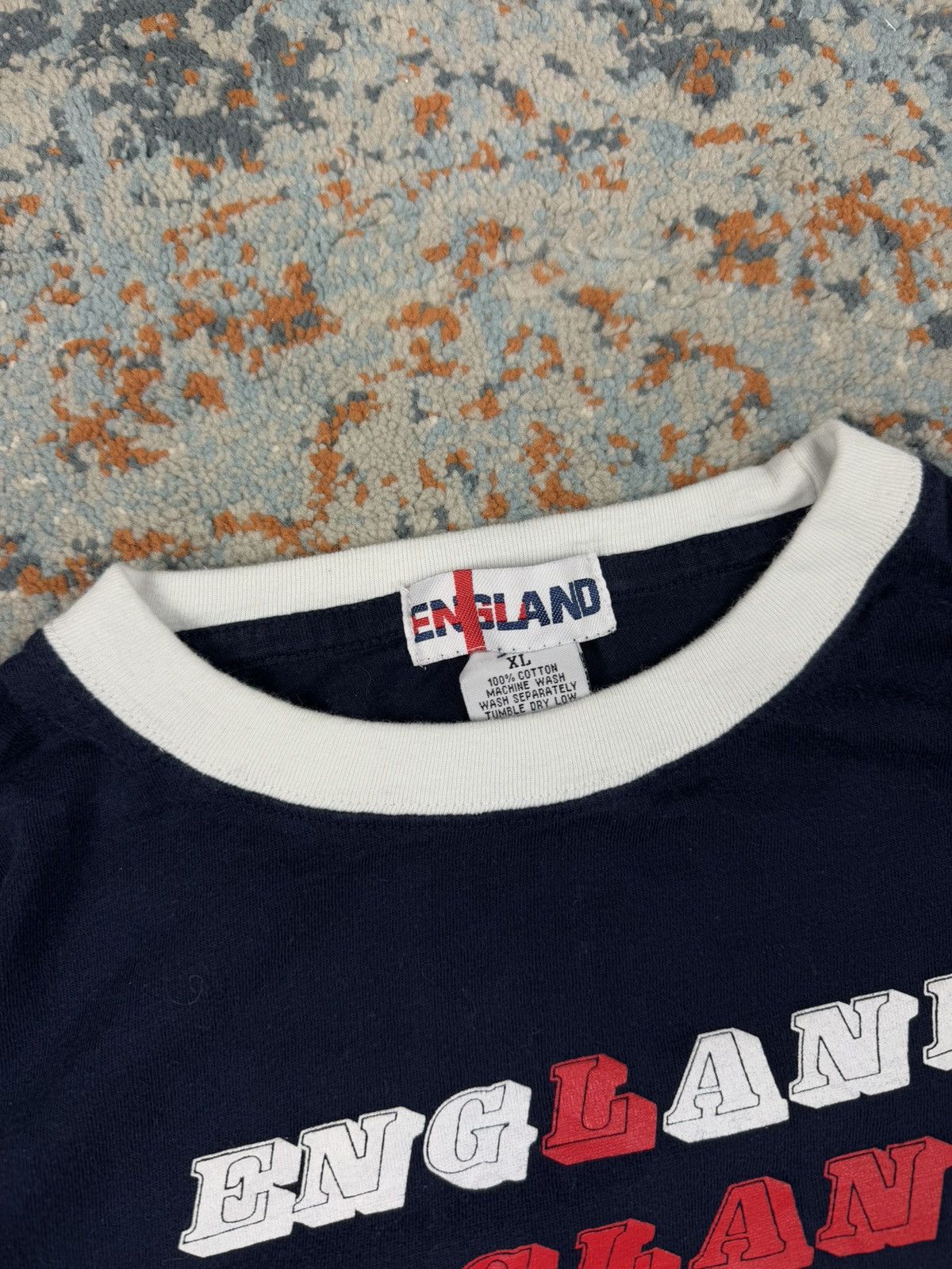 Vintage Vintage 90s England spellout flag ringer tee blokecore style Size US L / EU 52-54 / 3 - 7 Thumbnail