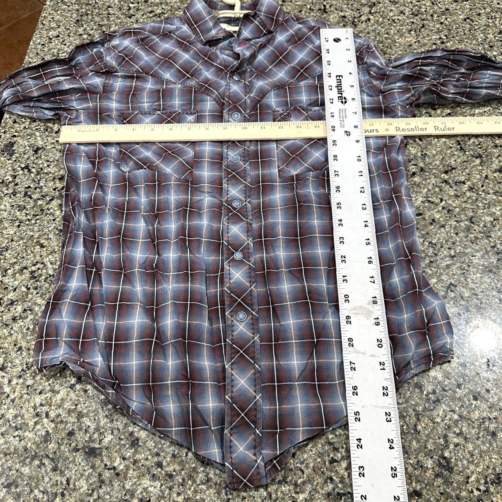 Wrangler Wrangler Western Shirt M Blue Brown Plaid 100% Cotton Pearl Snaps Button Up Mens Regular Long Sleeve Size M Size US M / EU 48-50 / 2 - 5 Thumbnail