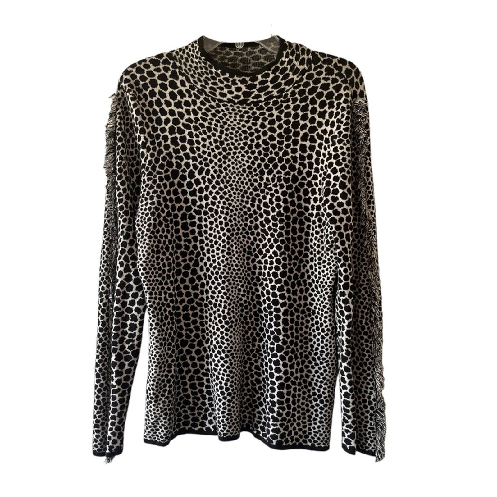 Other INC International Concepts Fringe-Trim Jaquard Sweater Size L / US 10 / IT 46 - 2 Thumbnail