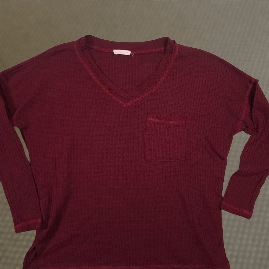 Vintage REB. In J. Shirt Womens Red V Neck Waffle Thermal Knit Long Sleeve Small Size S / US 4 / IT 40 - 1 Thumbnail