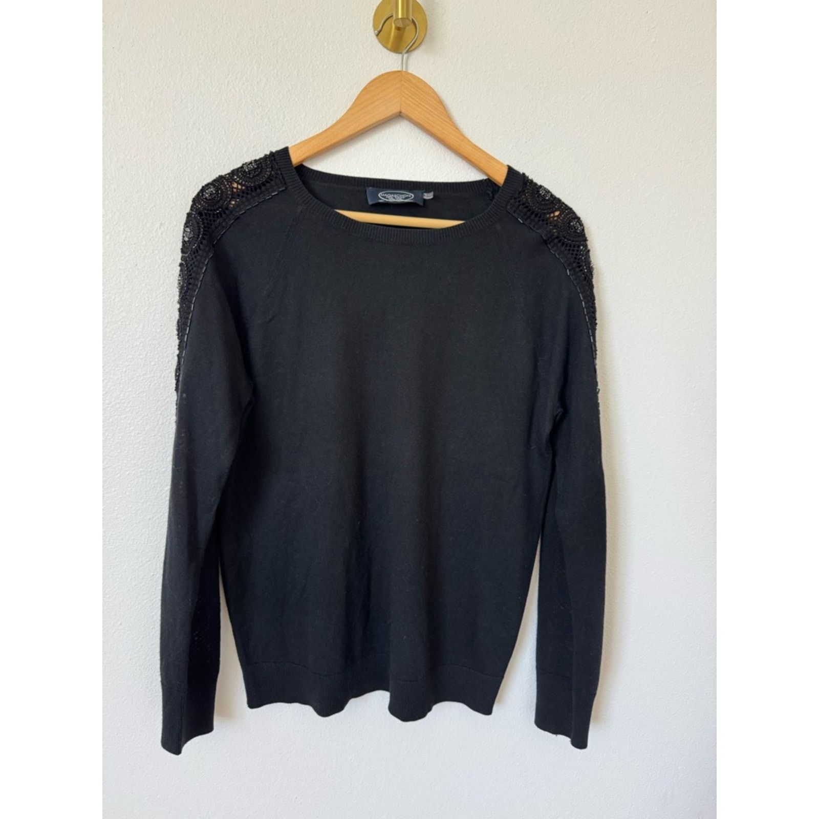 Magaschoni Magaschoni Black Knit Crewneck Silk Cashmere Beaded Sweater Size M / US 6-8 / IT 42-44 - 1 Thumbnail