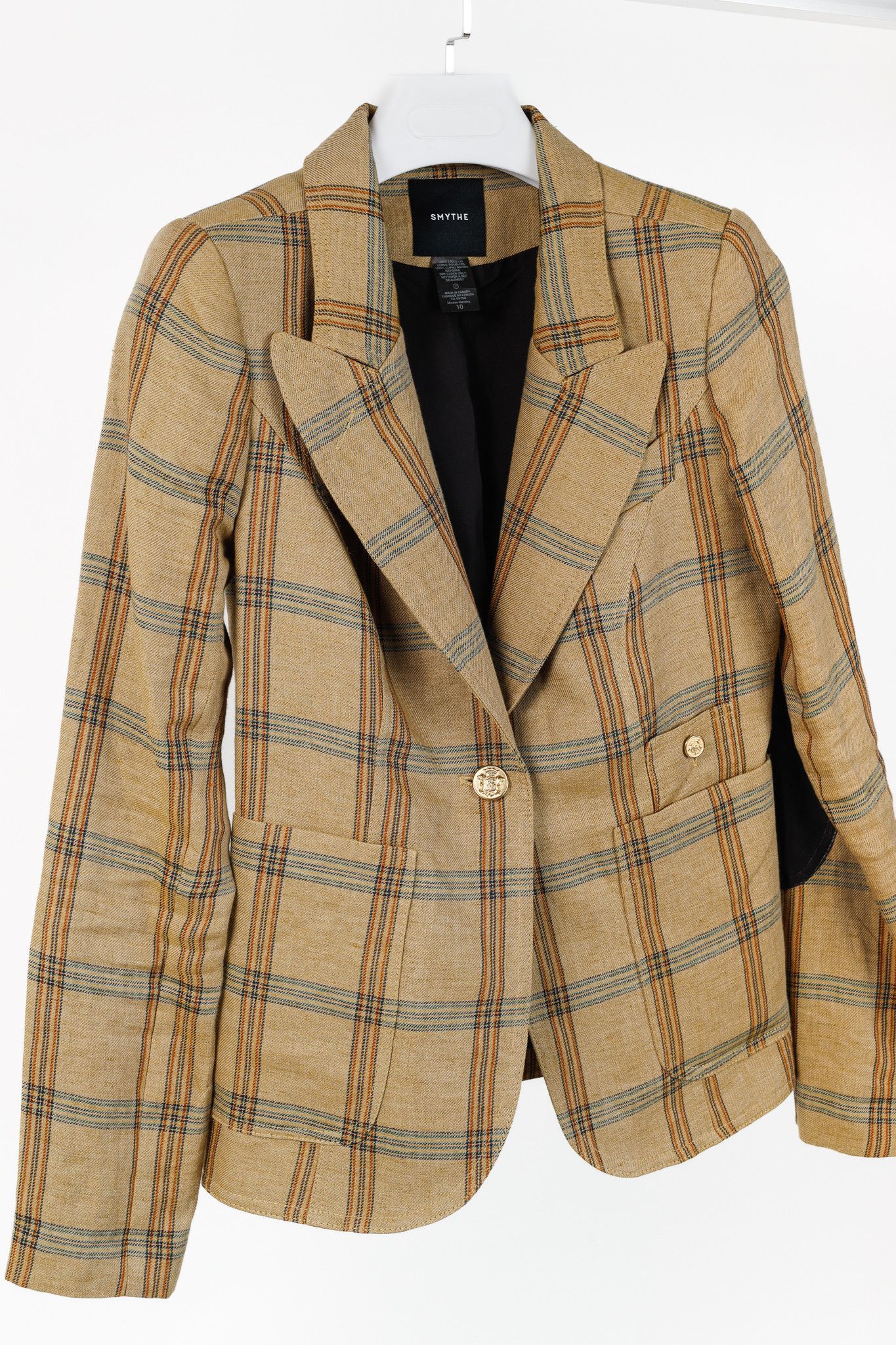 SMYTHE Smythe Patch Pocket Duchess Plaid Leather-Elbow-Patch Blazer Size M / US 6-8 / IT 42-44 - 3 Thumbnail