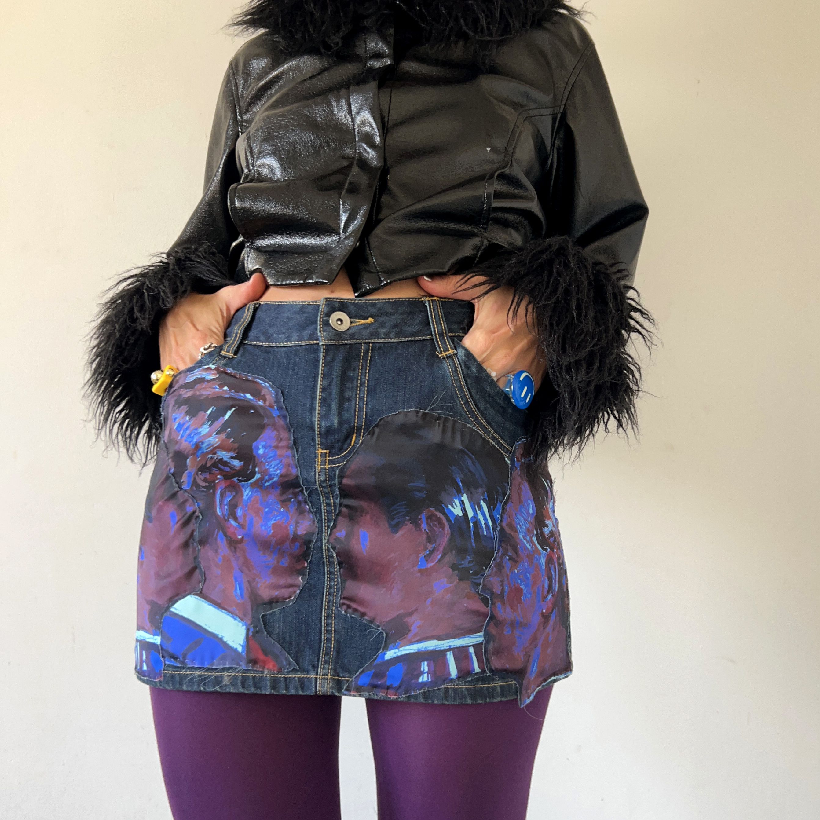 Custommade Custom Graphic Print Reworked Denim Skirt Size 27" / US 4 / IT 40 - 6 Thumbnail