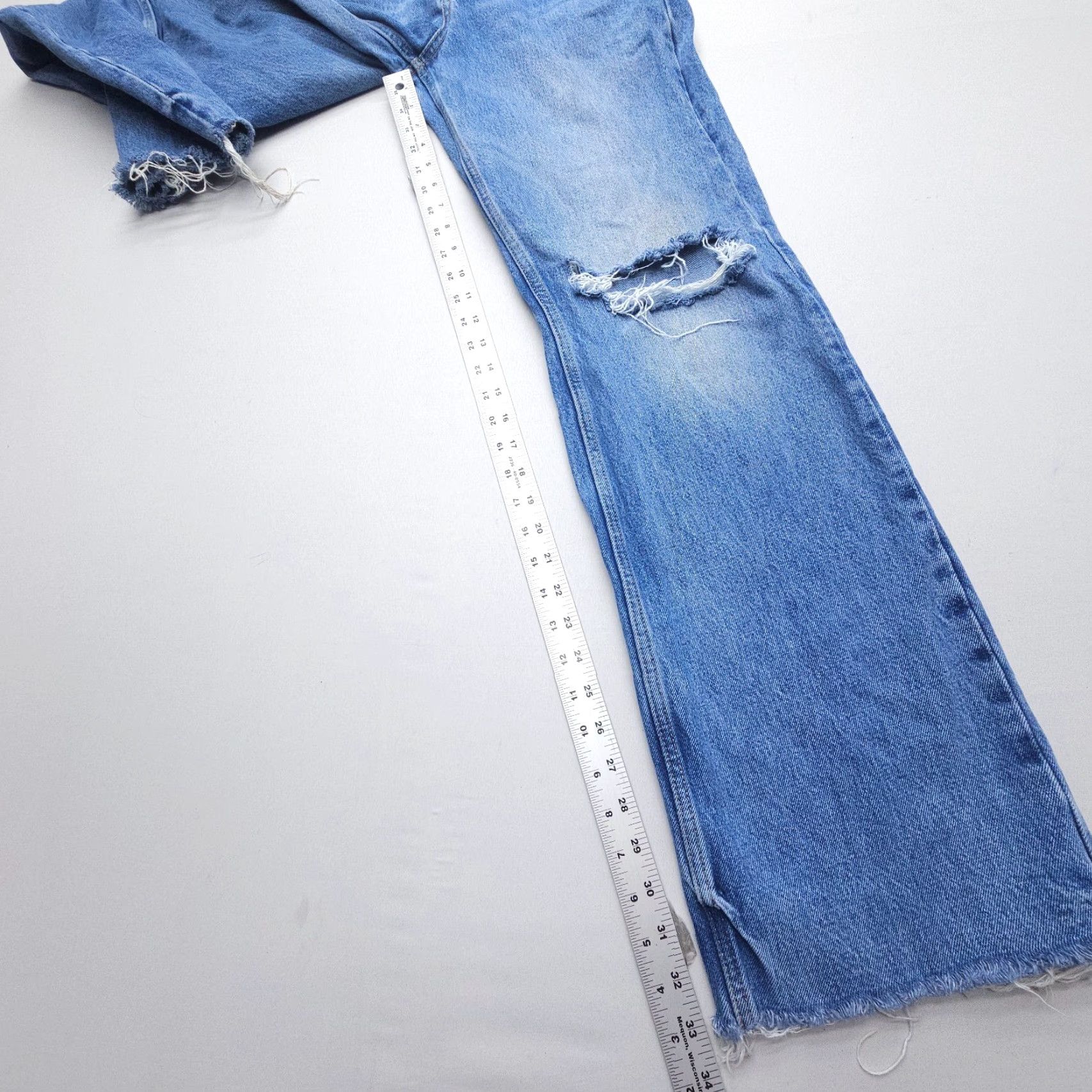 Zara Zara Jeans Women Size 4 Blue High Rise Straight Distressed Denim 5-Pocket Relaxed Fit 33in Inseam Size 27" / US 4 / IT 40 - 6 Thumbnail