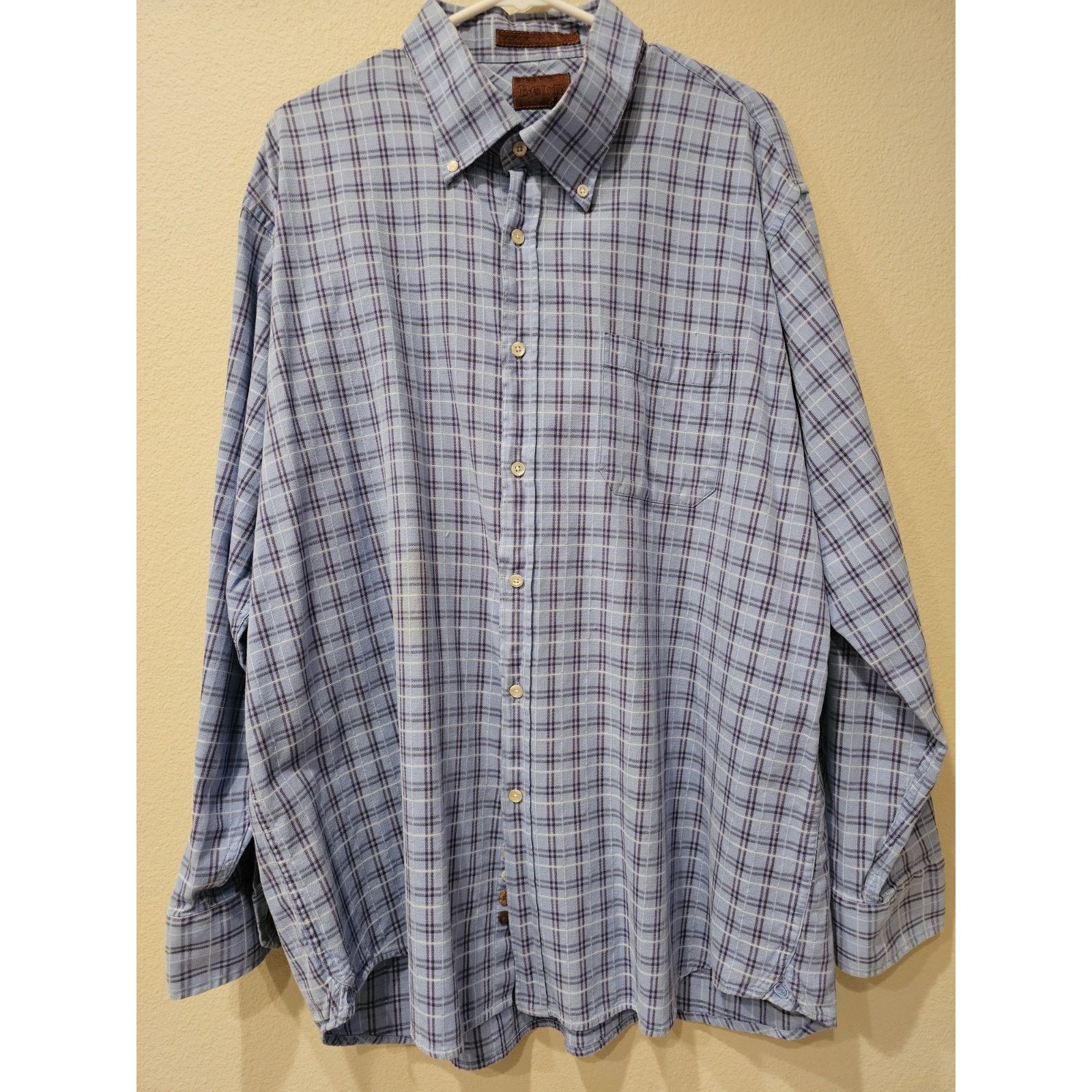 Born Born Button Up Mens L Blue Plaid Cotton Long Sleeve Size US XL / EU 56 / 4 - 1 Thumbnail
