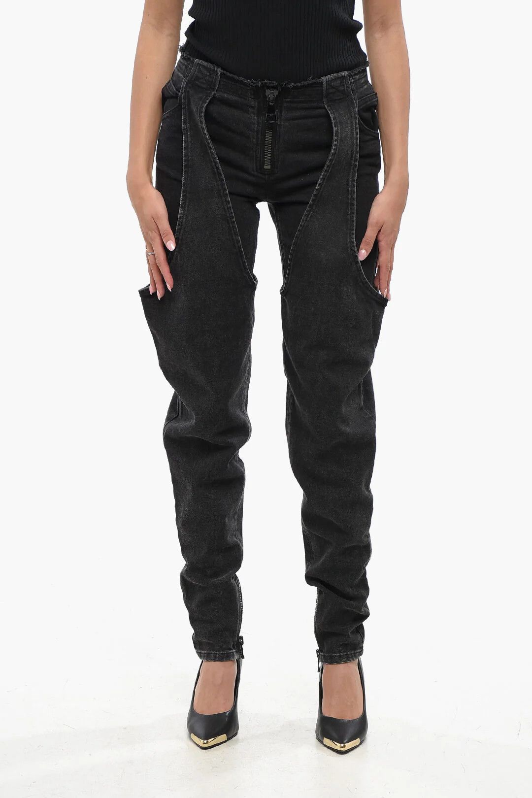 Balmain og1mm0326 Stretch Denim Jeans in Black Size 40" / US 18 - 1 Thumbnail