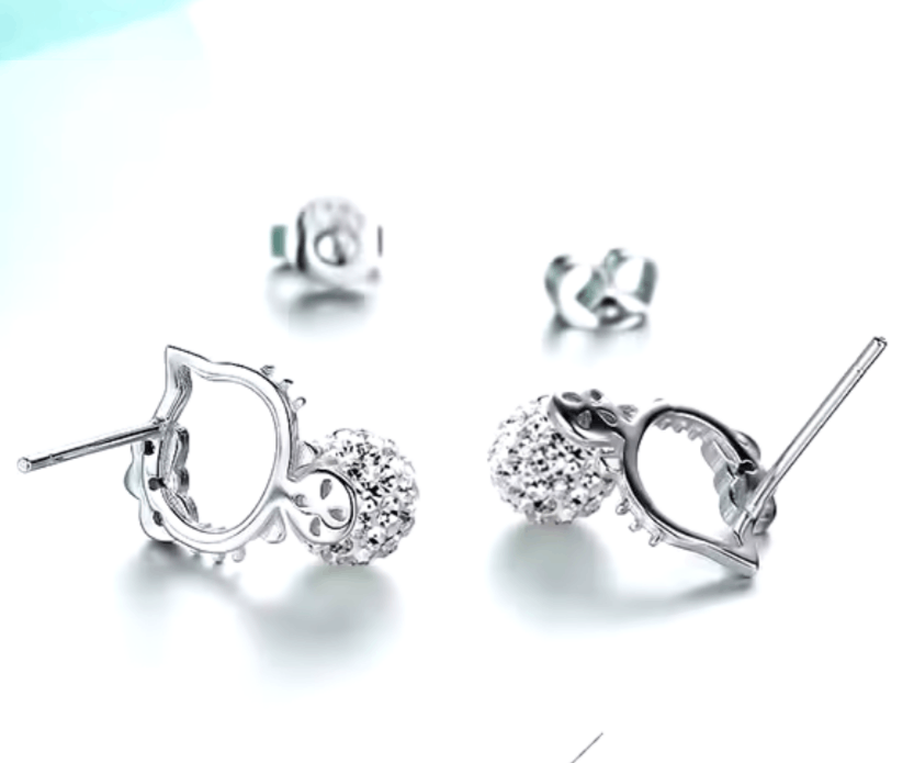 Japanese Brand HELLO KITTY Earrings Cubic Zirconia Pearl, Silver Color, NEW Size ONE SIZE - 8 Thumbnail