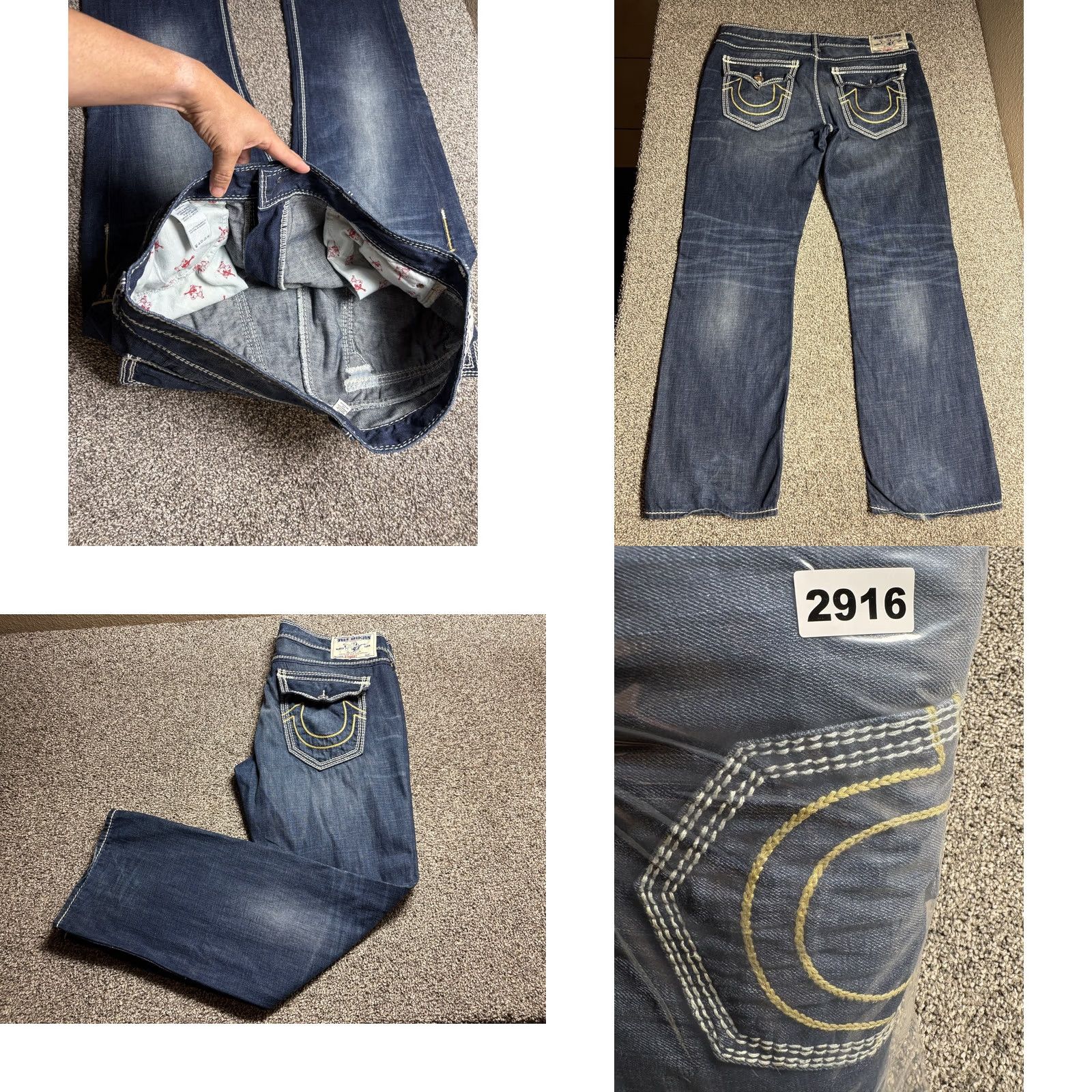 True Religion VINTAGE True Religion Mega T Flap Jeans Mens 40x34 Straight Nat Thick Stitch Mud Slinger Denim 5-Pocket Mens Size US 40 / EU 56 - 9 Thumbnail