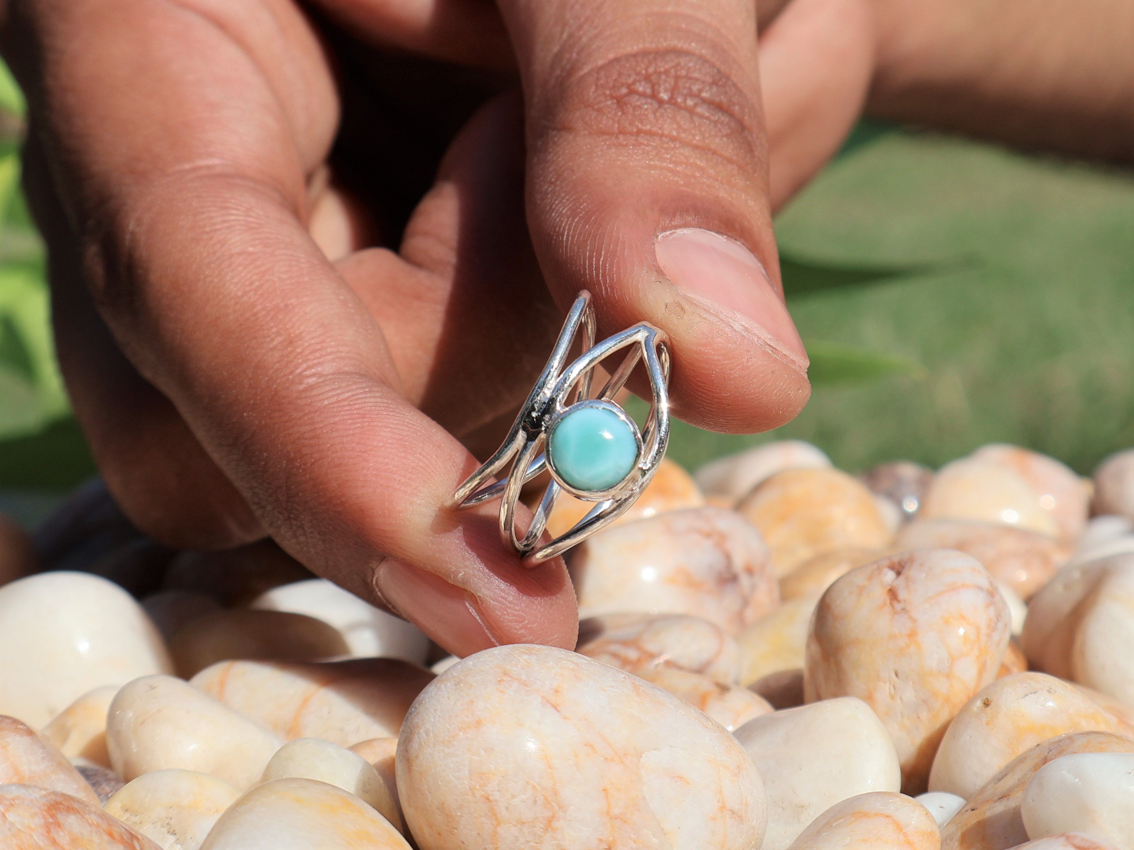 Handmade Larimar Ring, Handmade Women Ring, 925 Sterling Silver Ring Size ONE SIZE - 6 Thumbnail