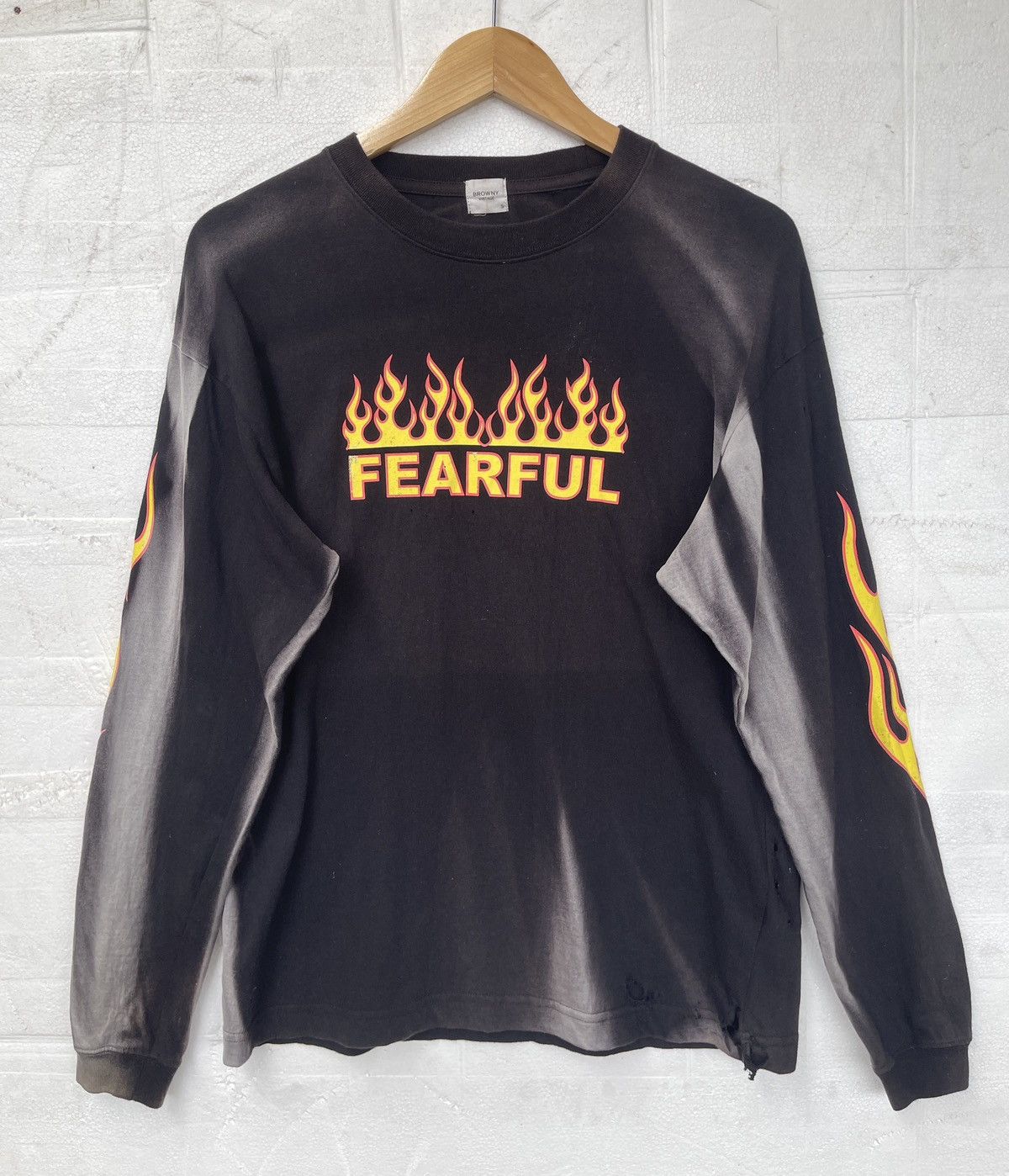Unsound Rags Rare‼️Vintage TRASHED🔥FEARFUL🔥Flame Sun Faded Long Sleeve Tee Size US S / EU 44-46 / 1 - 2 Thumbnail